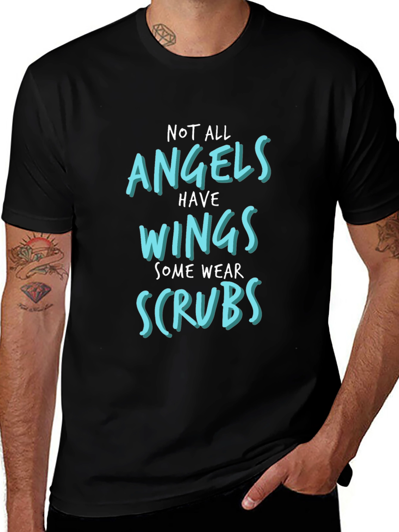 Angels Wear Scrubs Graphic T-Shirt - Black