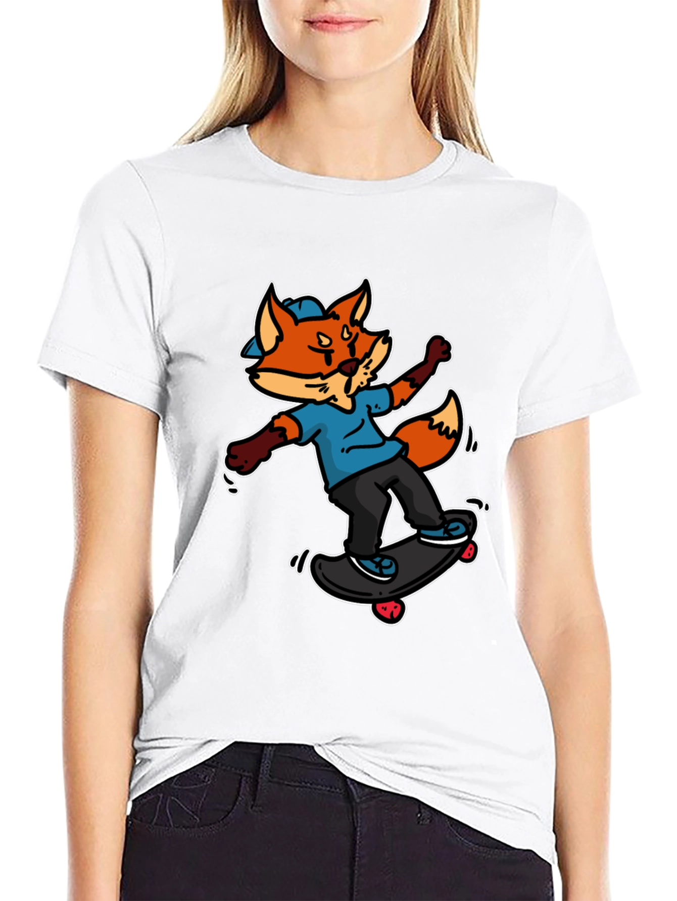 Skateboarding Fox Graphic Tee - Cool Cartoon Design