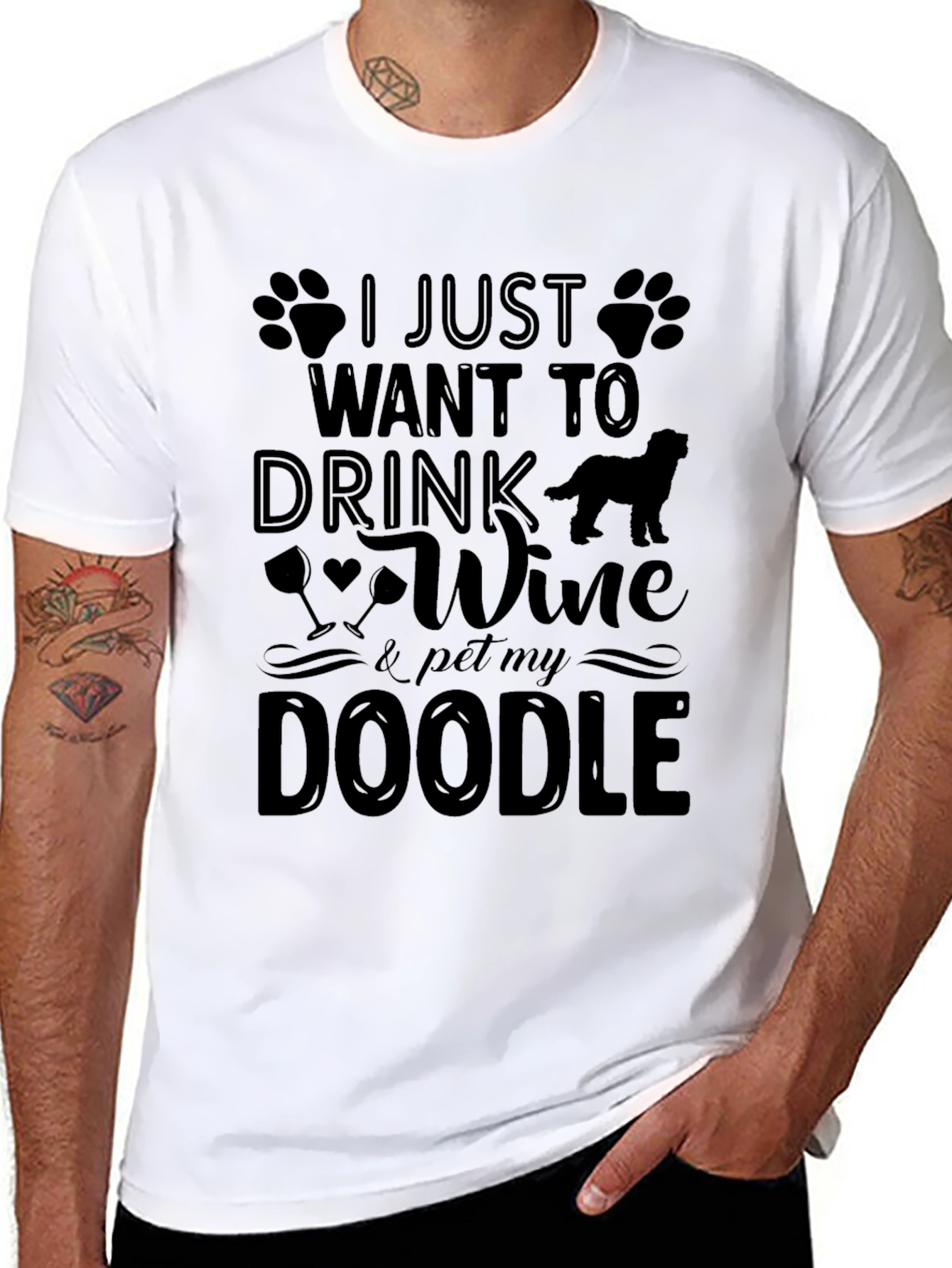 Wine & Doodle Lover Tee - Pet My Doodle
