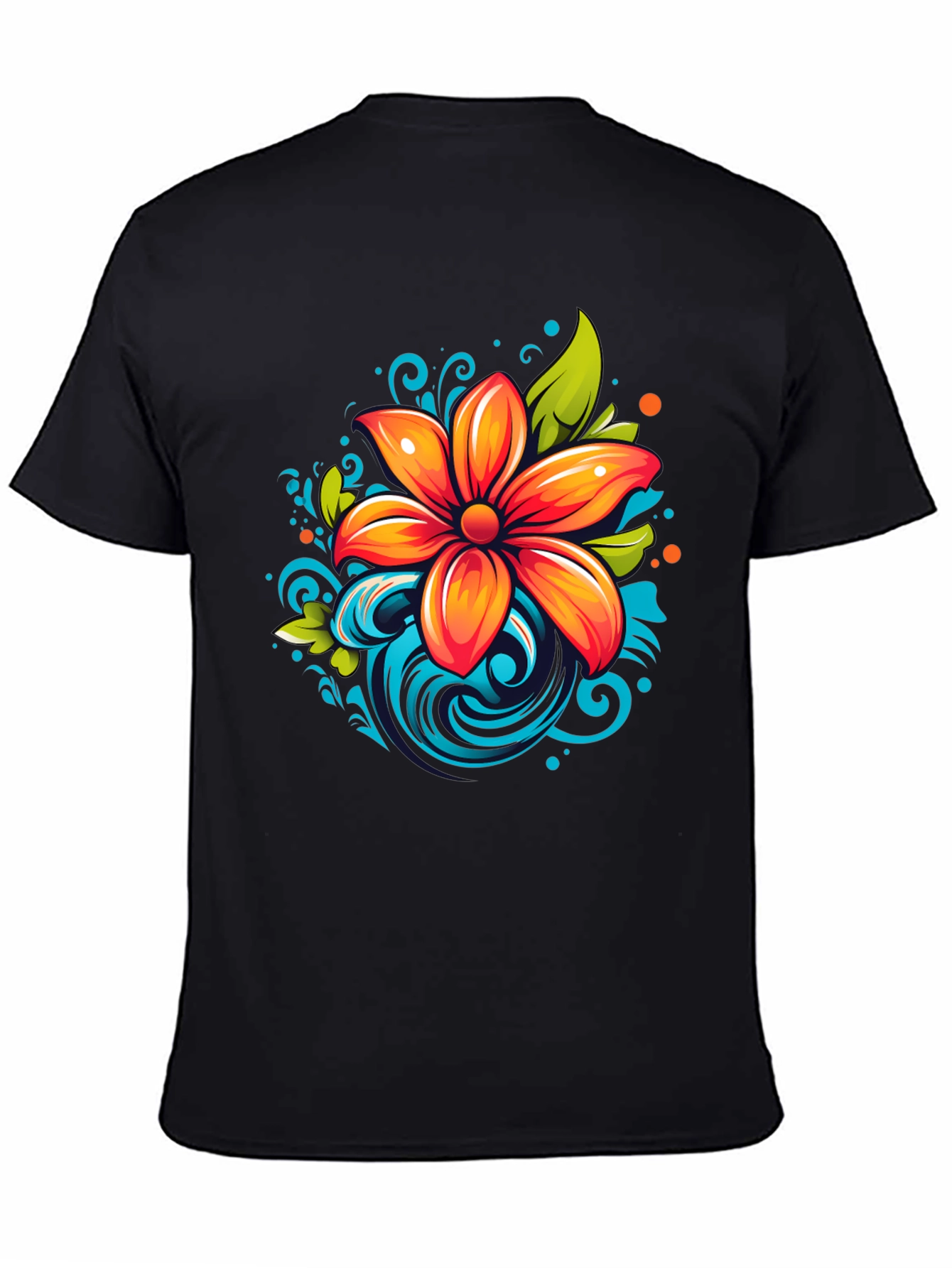 Vibrant Flower Graphic Black T-Shirt