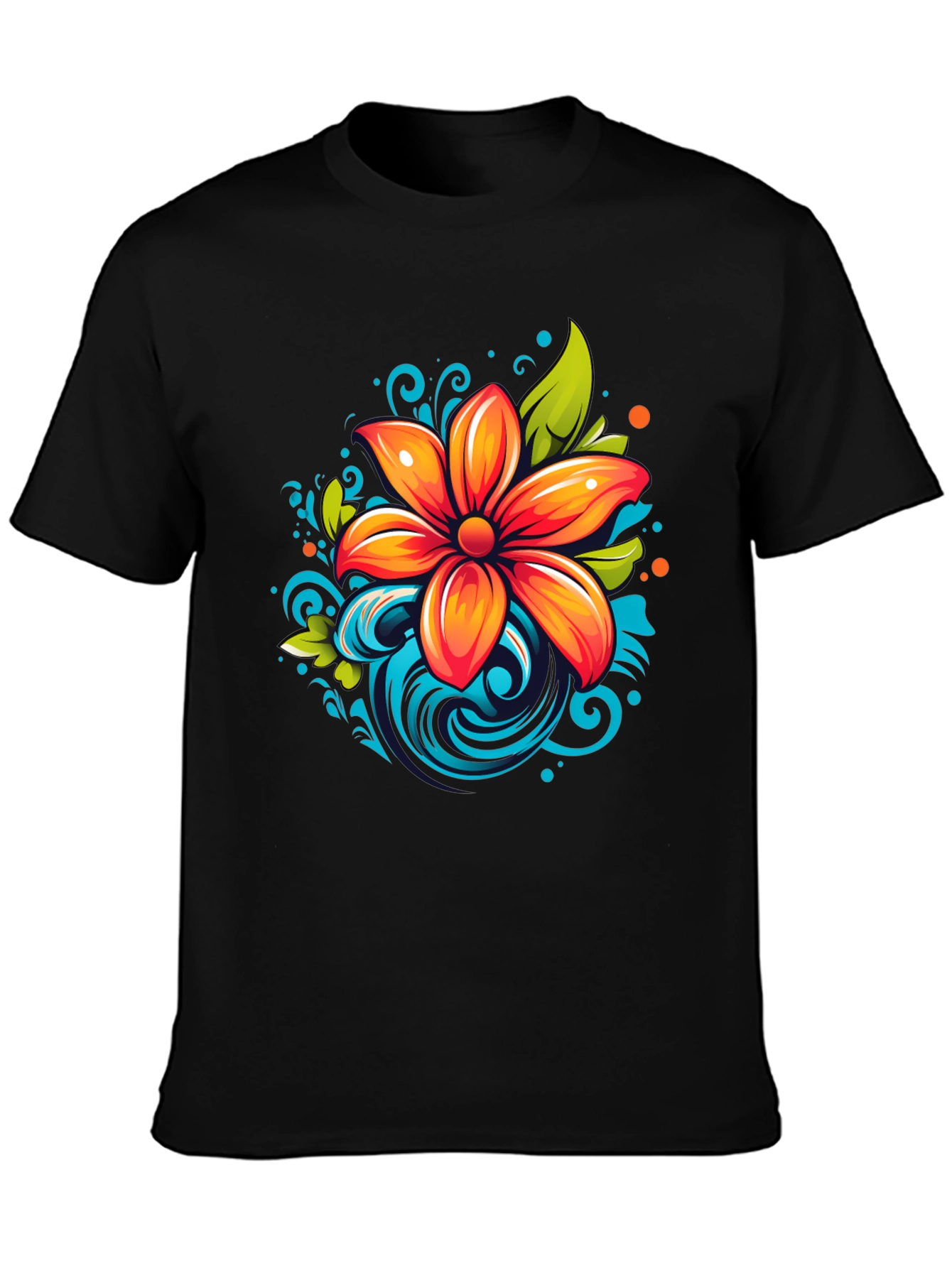 Vibrant Flower Graphic Black T-Shirt
