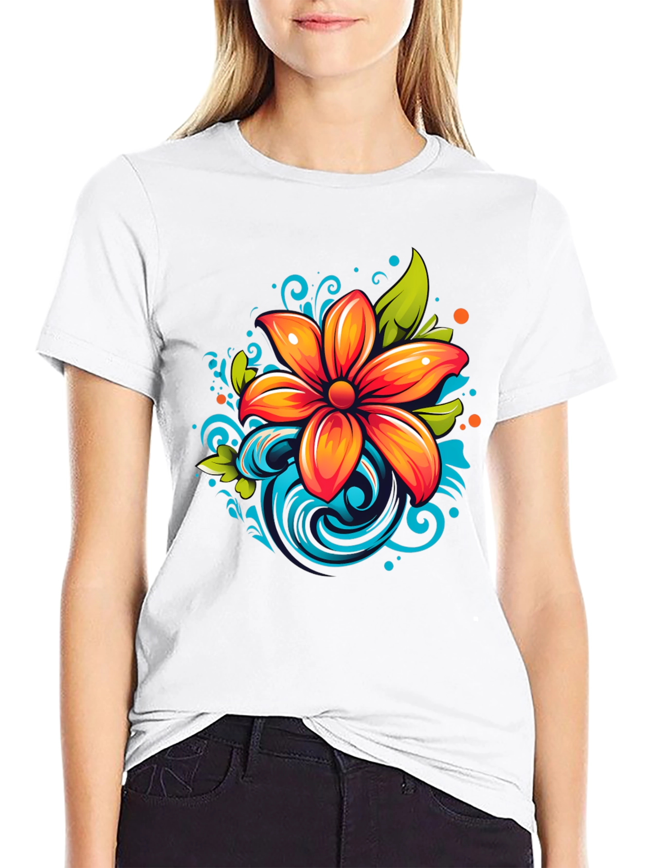 Vibrant Flower Graphic Black T-Shirt