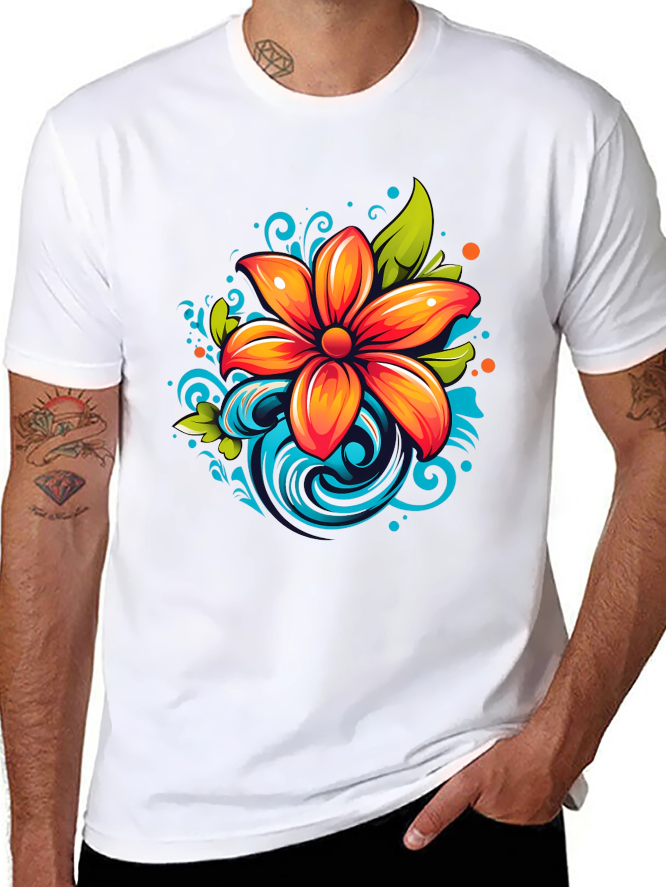 Vibrant Flower Graphic Black T-Shirt