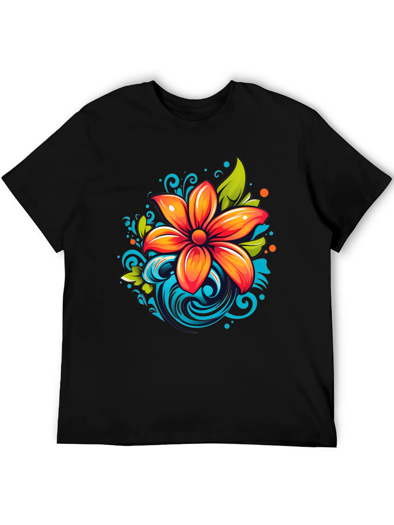 Vibrant Flower Graphic Black T-Shirt