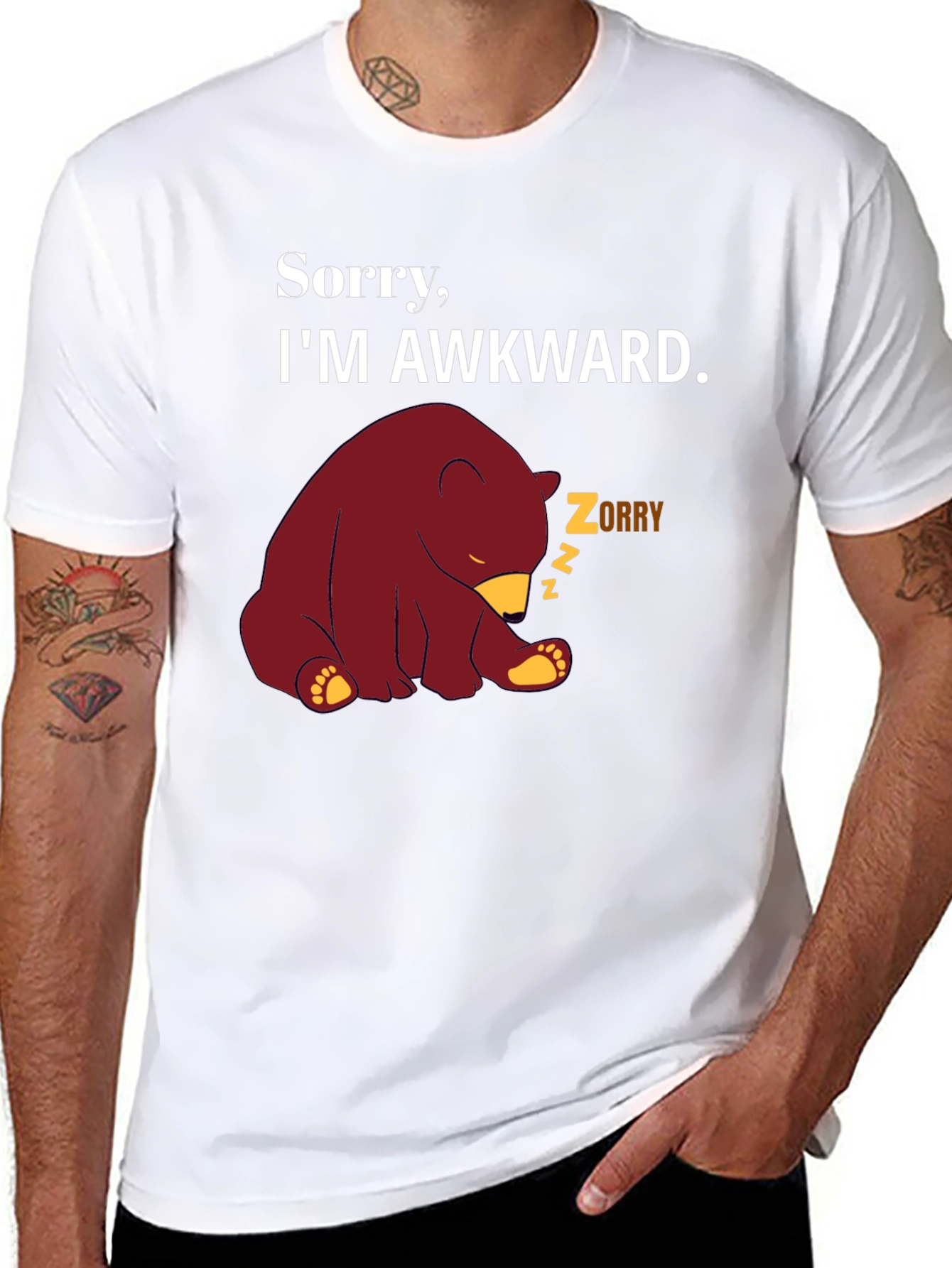 Awkward Bear Graphic Tee - Funny Novelty T-Shirt