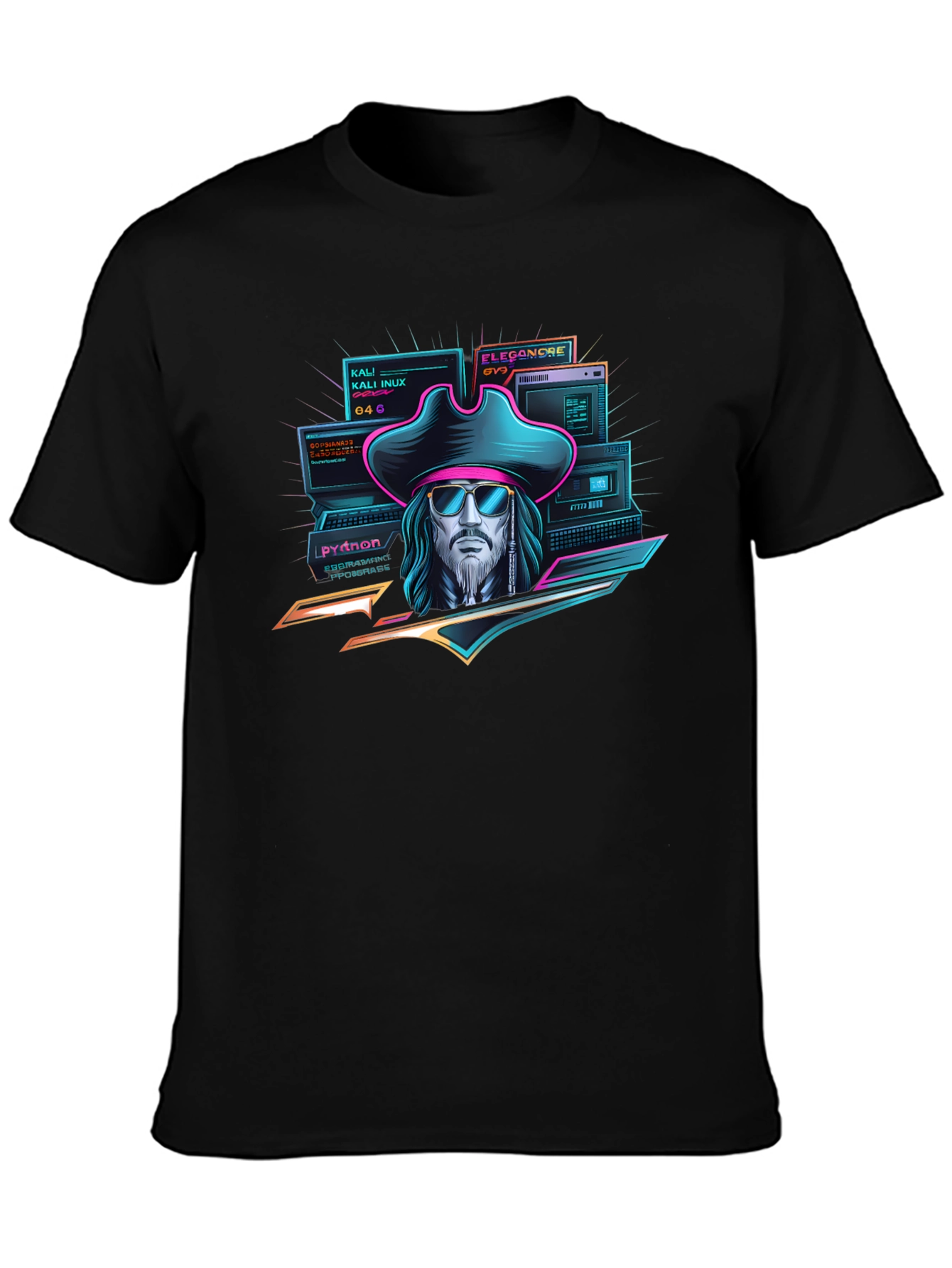 Cyberpunk Pirate T-Shirt - Hacker Captain Design