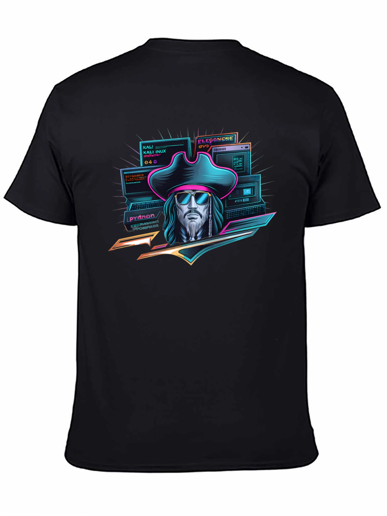 Cyberpunk Pirate T-Shirt - Hacker Captain Design
