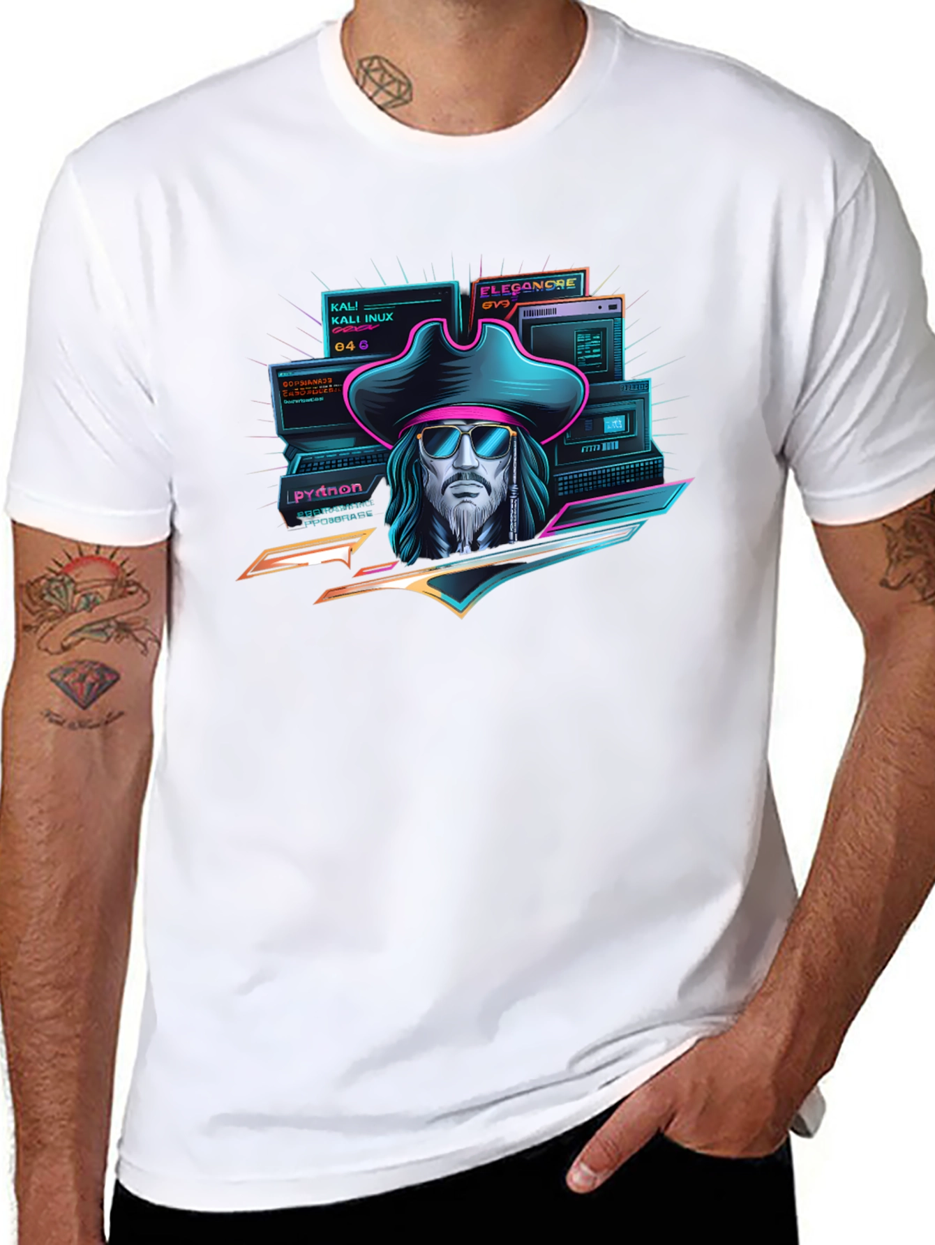 Cyberpunk Pirate T-Shirt - Hacker Captain Design