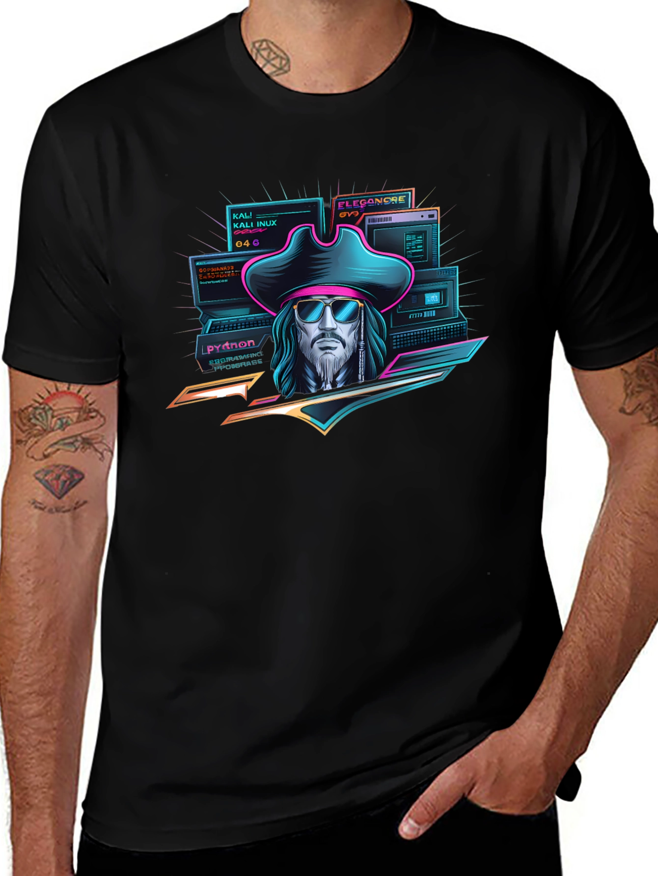 Cyberpunk Pirate T-Shirt - Hacker Captain Design