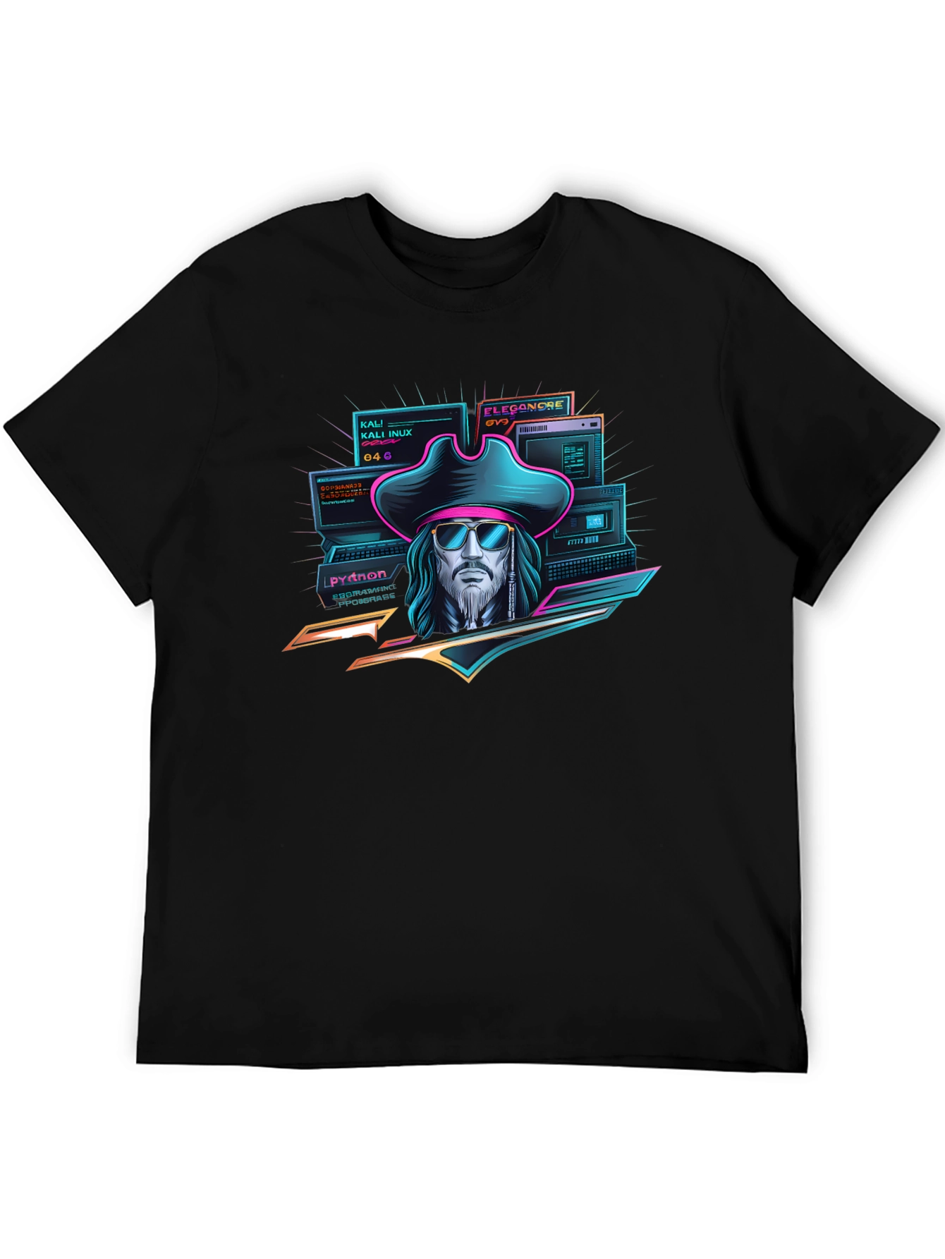 Cyberpunk Pirate T-Shirt - Hacker Captain Design