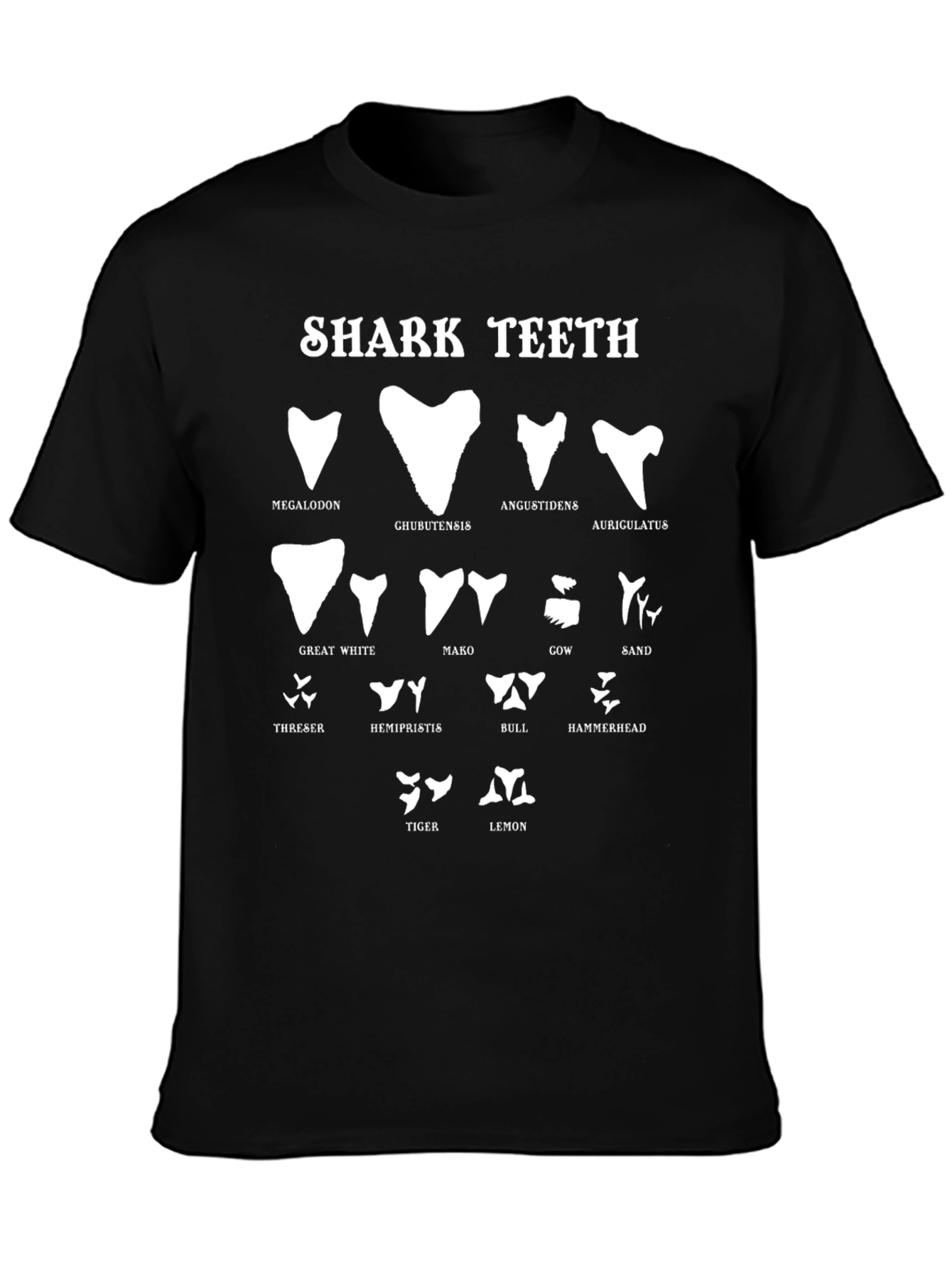 Shark Teeth Species Black T-Shirt