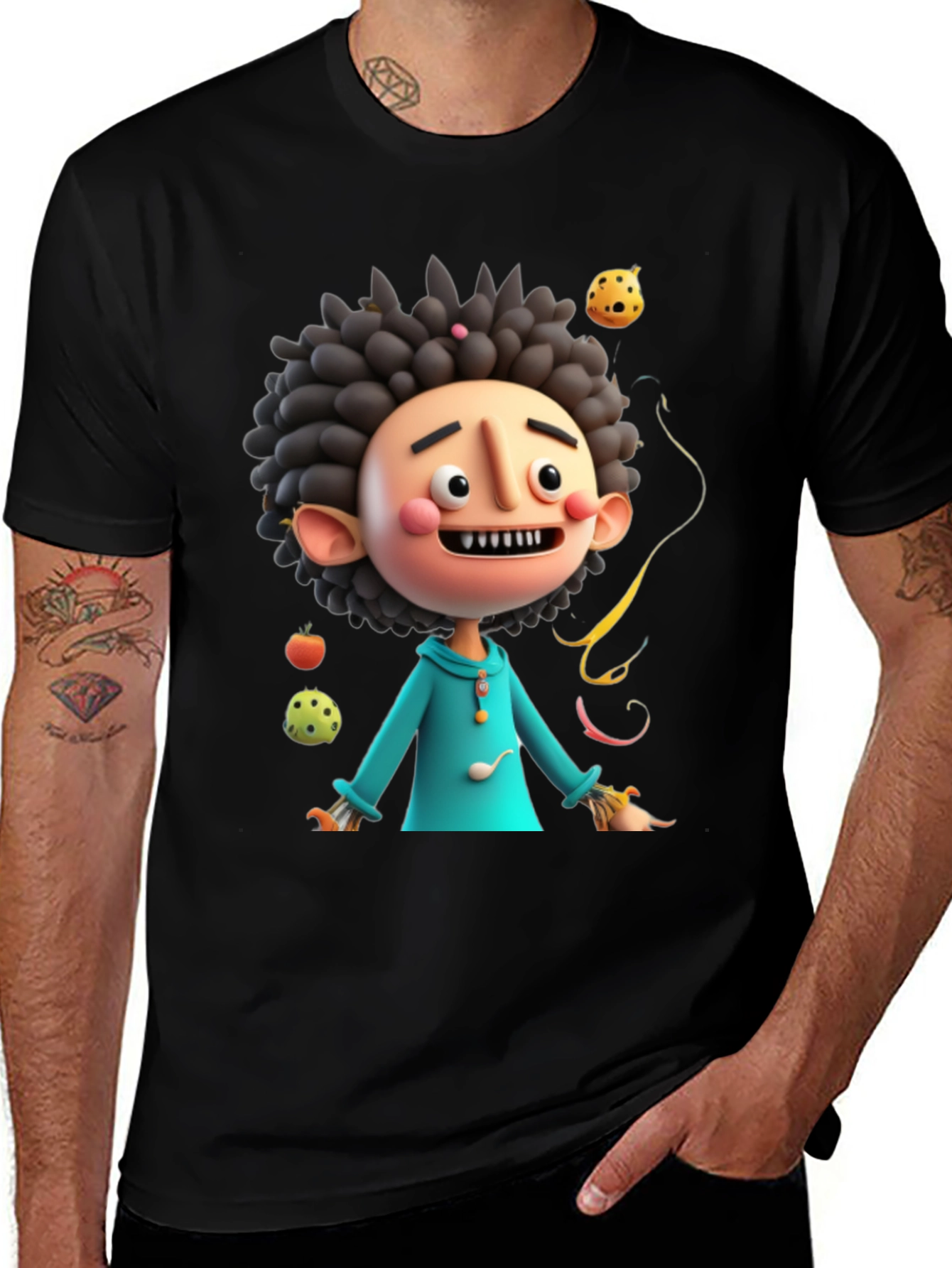 Fun Cartoon Character Black T-Shirt