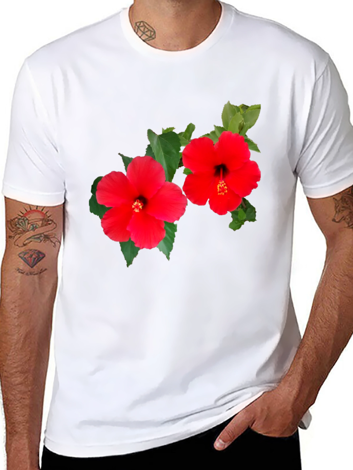 Black Hibiscus Flower Graphic T-Shirt