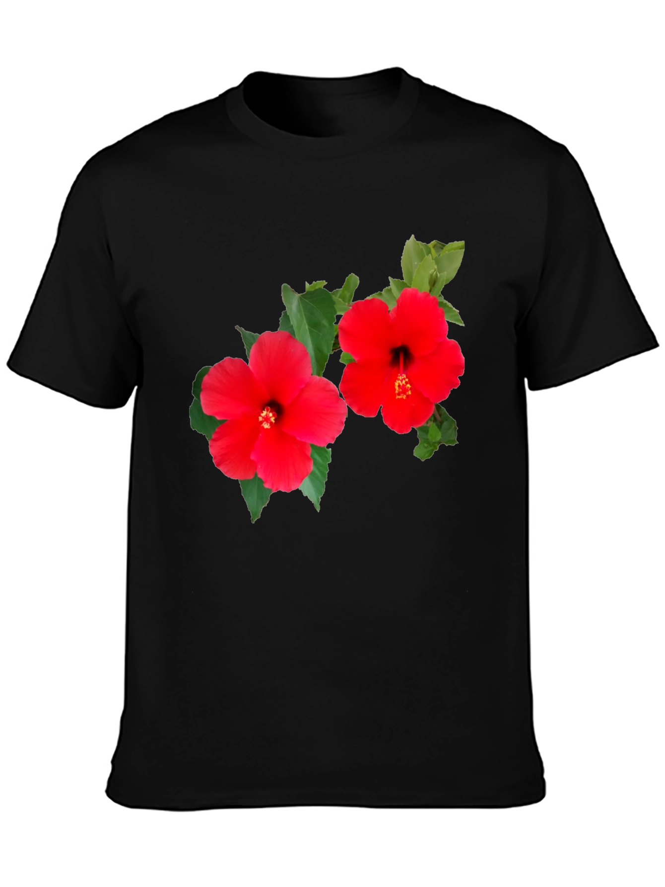 Black Hibiscus Flower Graphic T-Shirt