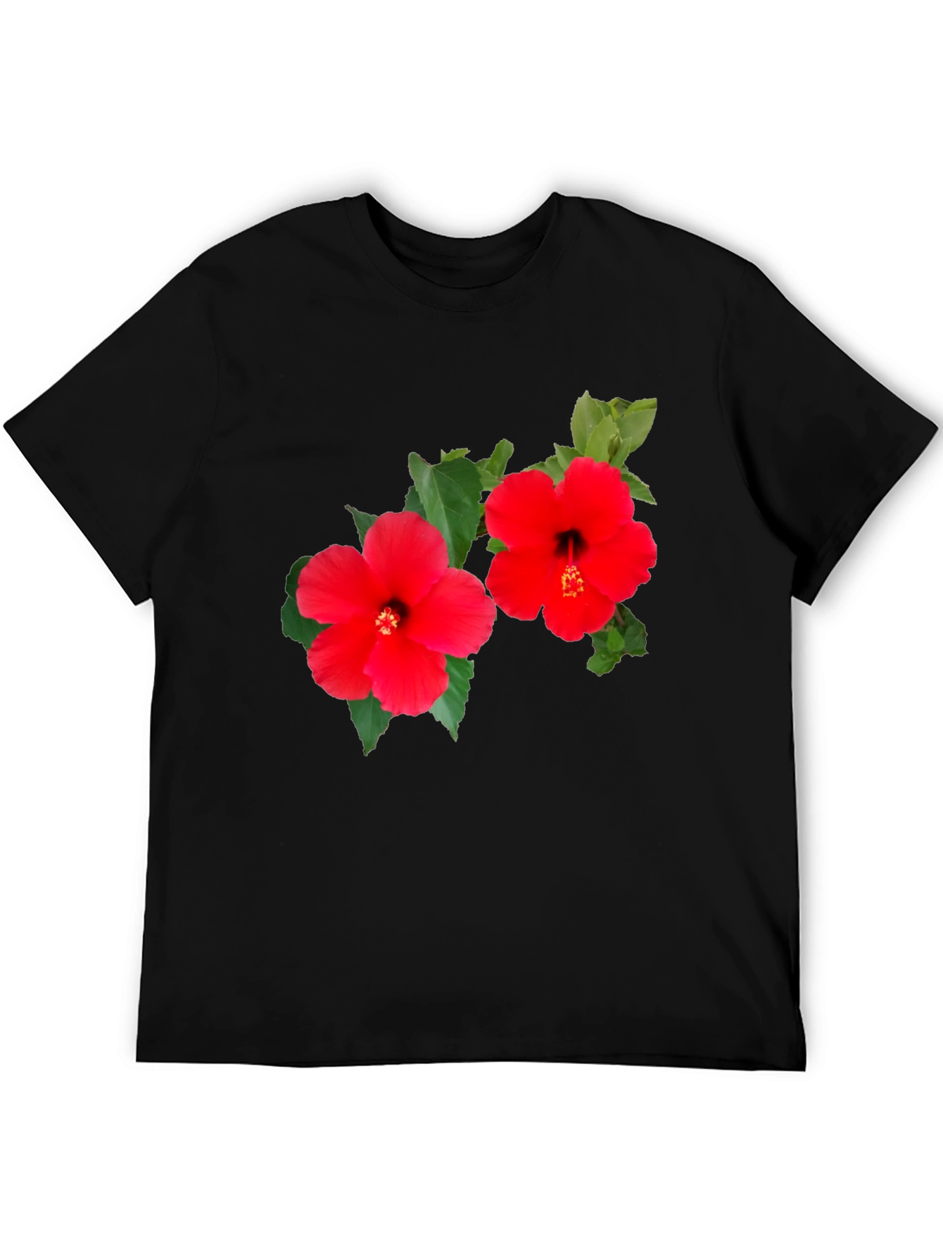 Black Hibiscus Flower Graphic T-Shirt