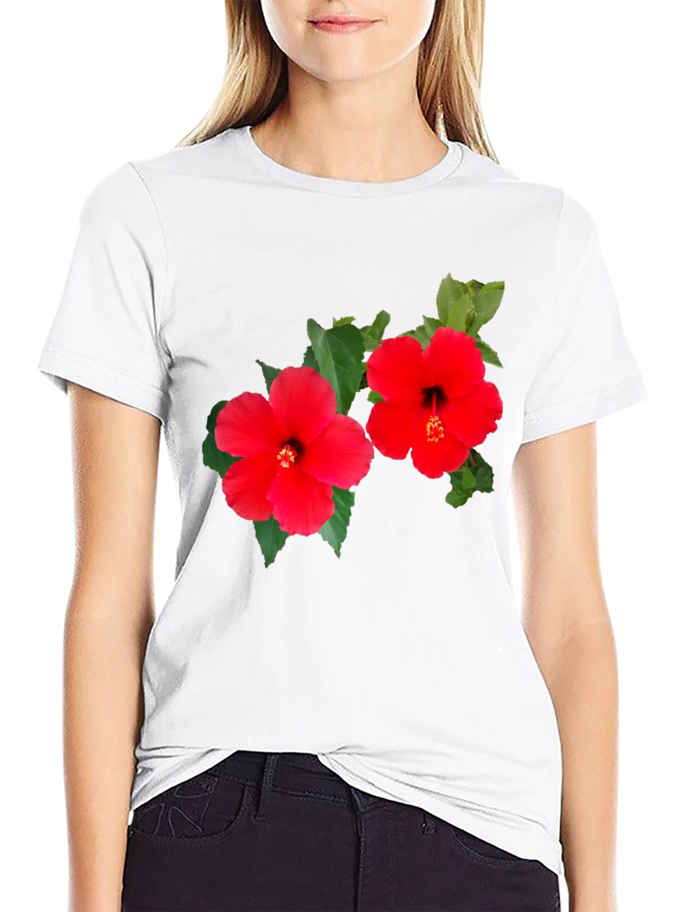 Black Hibiscus Flower Graphic T-Shirt