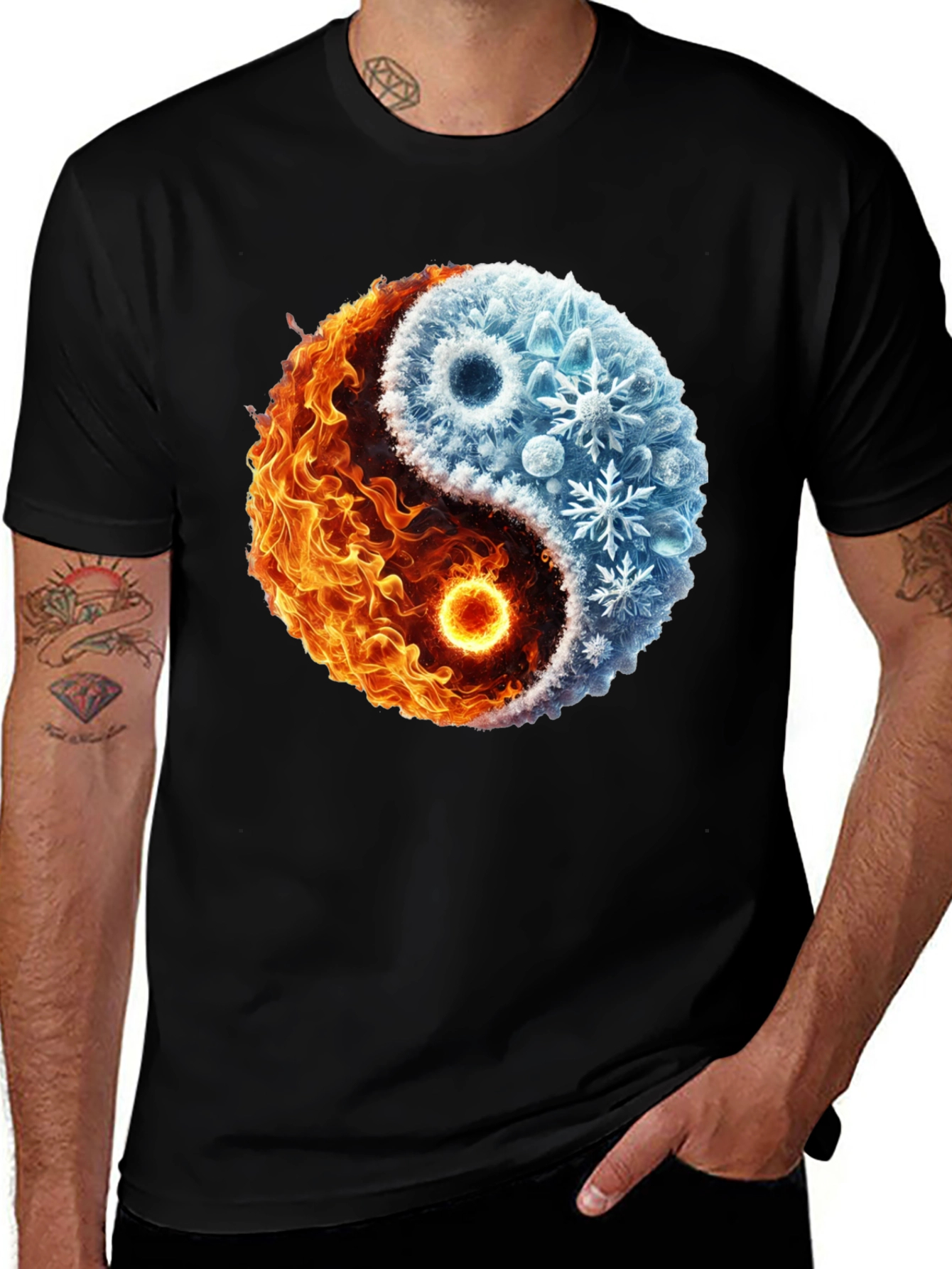 Yin Yang Fire and Ice Graphic T-Shirt