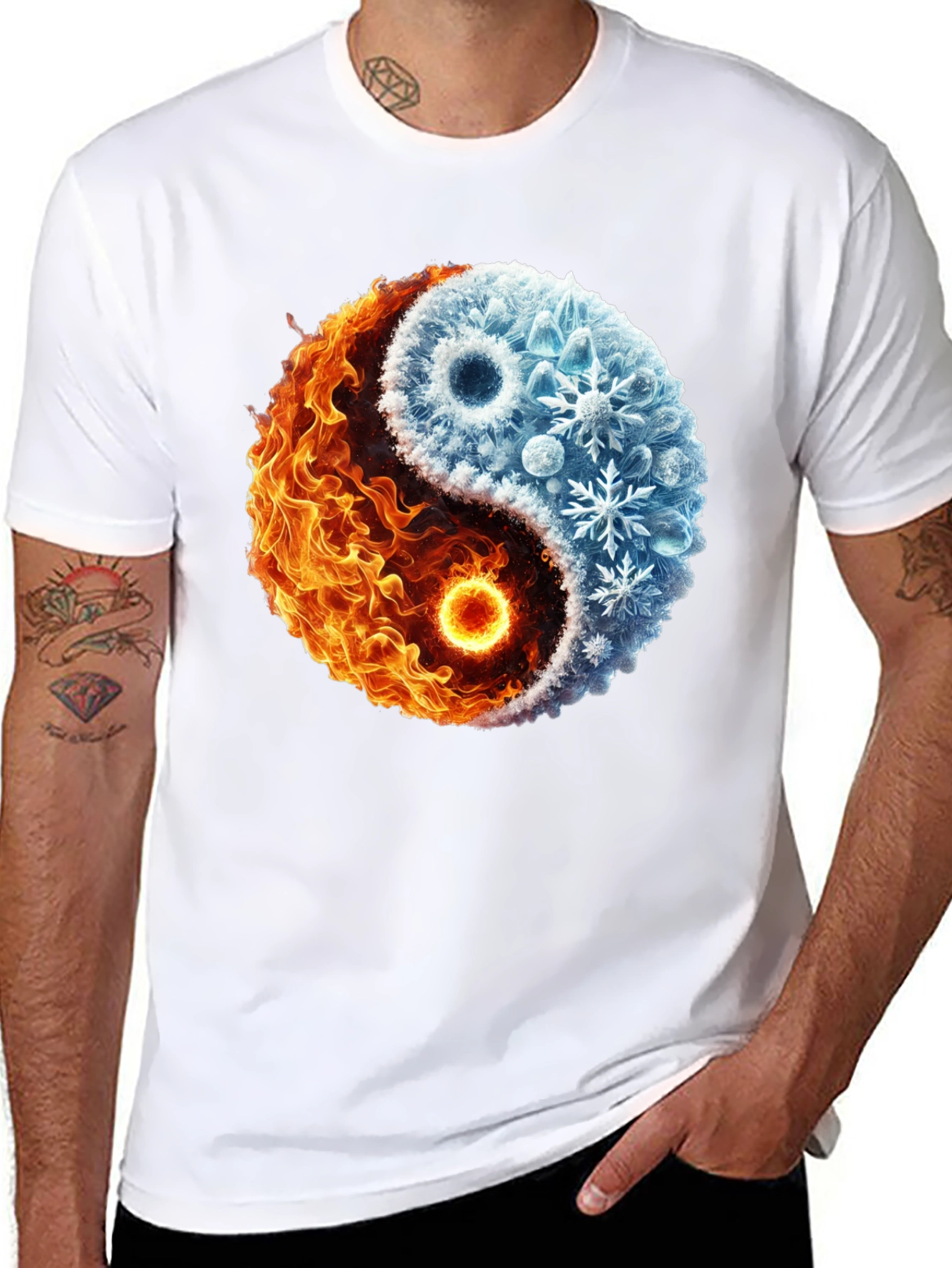 Yin Yang Fire and Ice Graphic T-Shirt