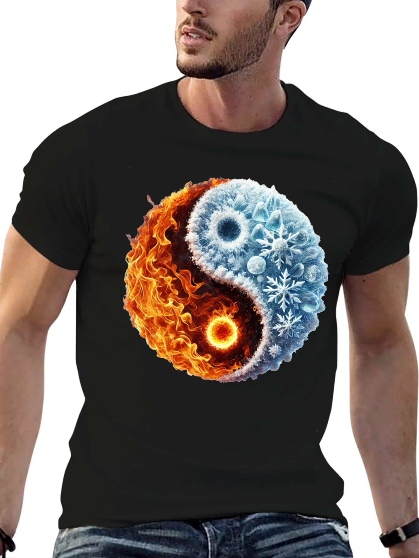 Yin Yang Fire and Ice Graphic T-Shirt