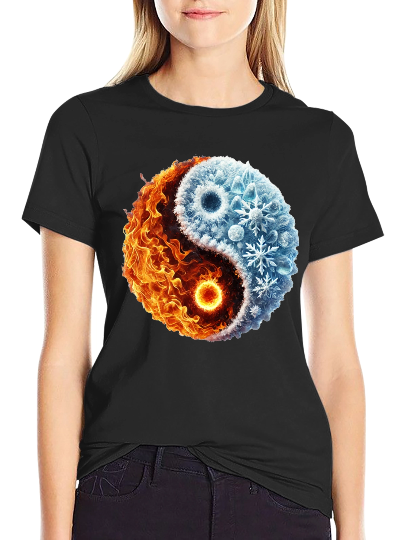 Yin Yang Fire and Ice Graphic T-Shirt
