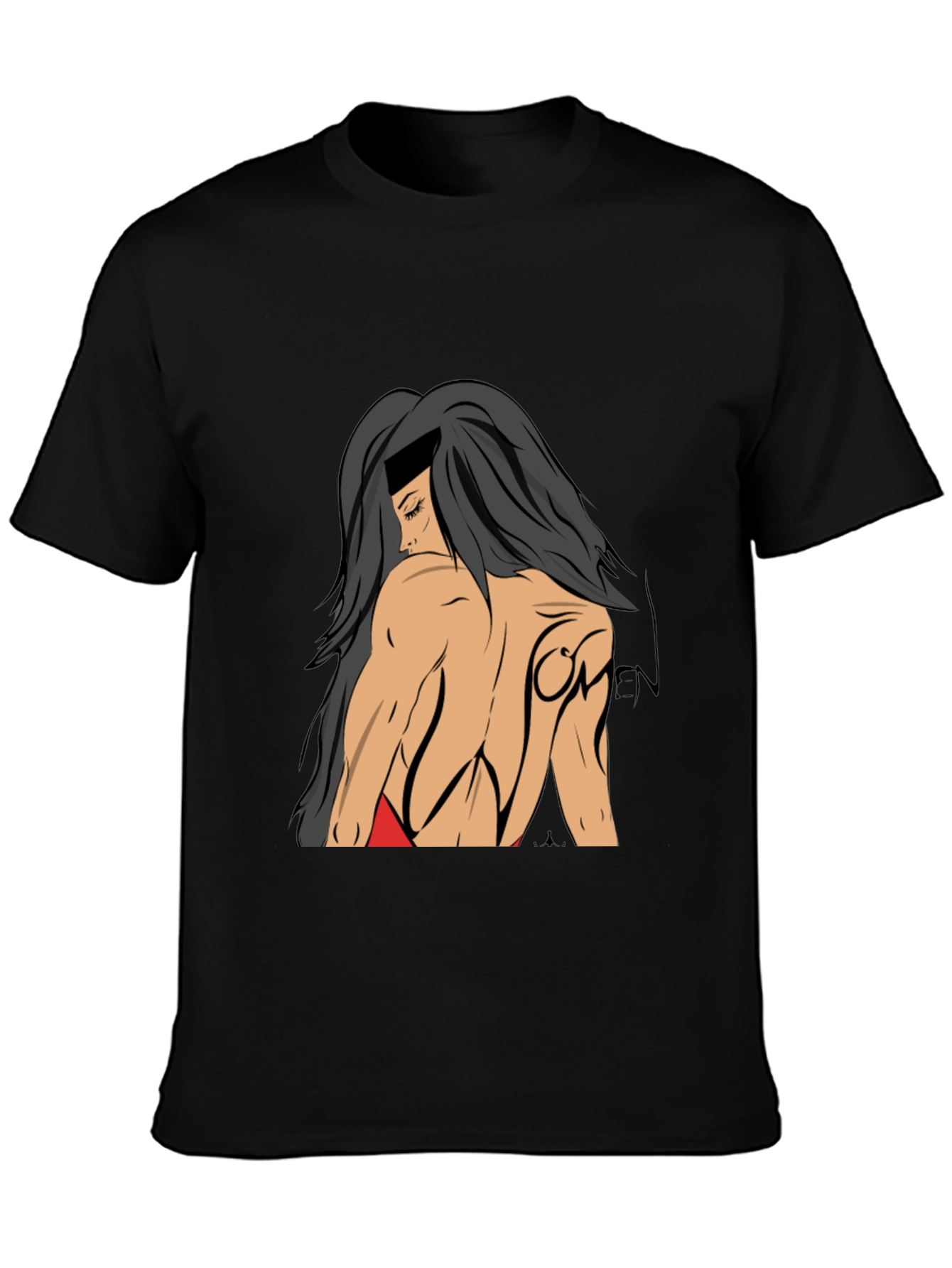 Graphic Print T-Shirt: Woman Back View