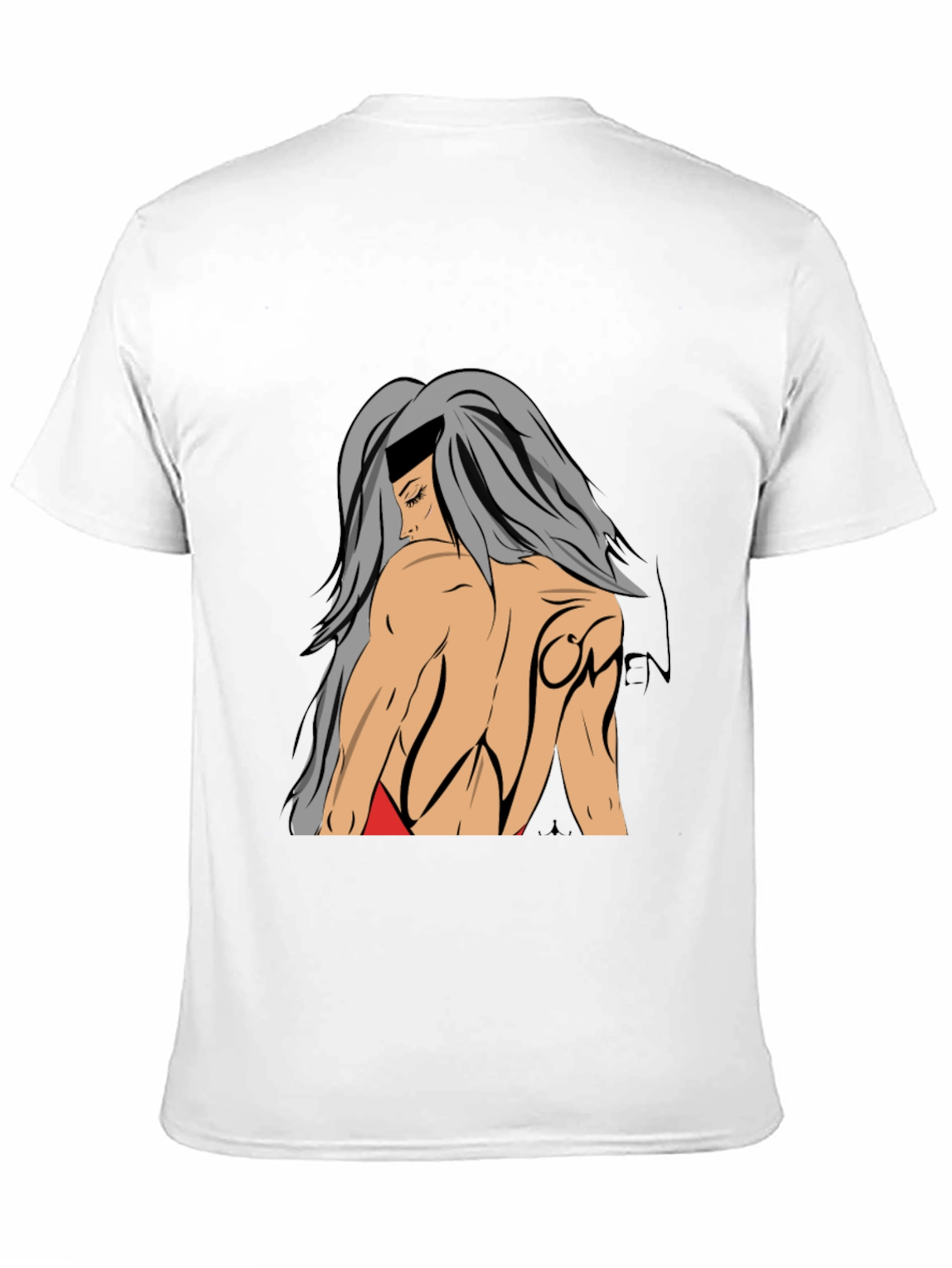 Graphic Print T-Shirt: Woman Back View