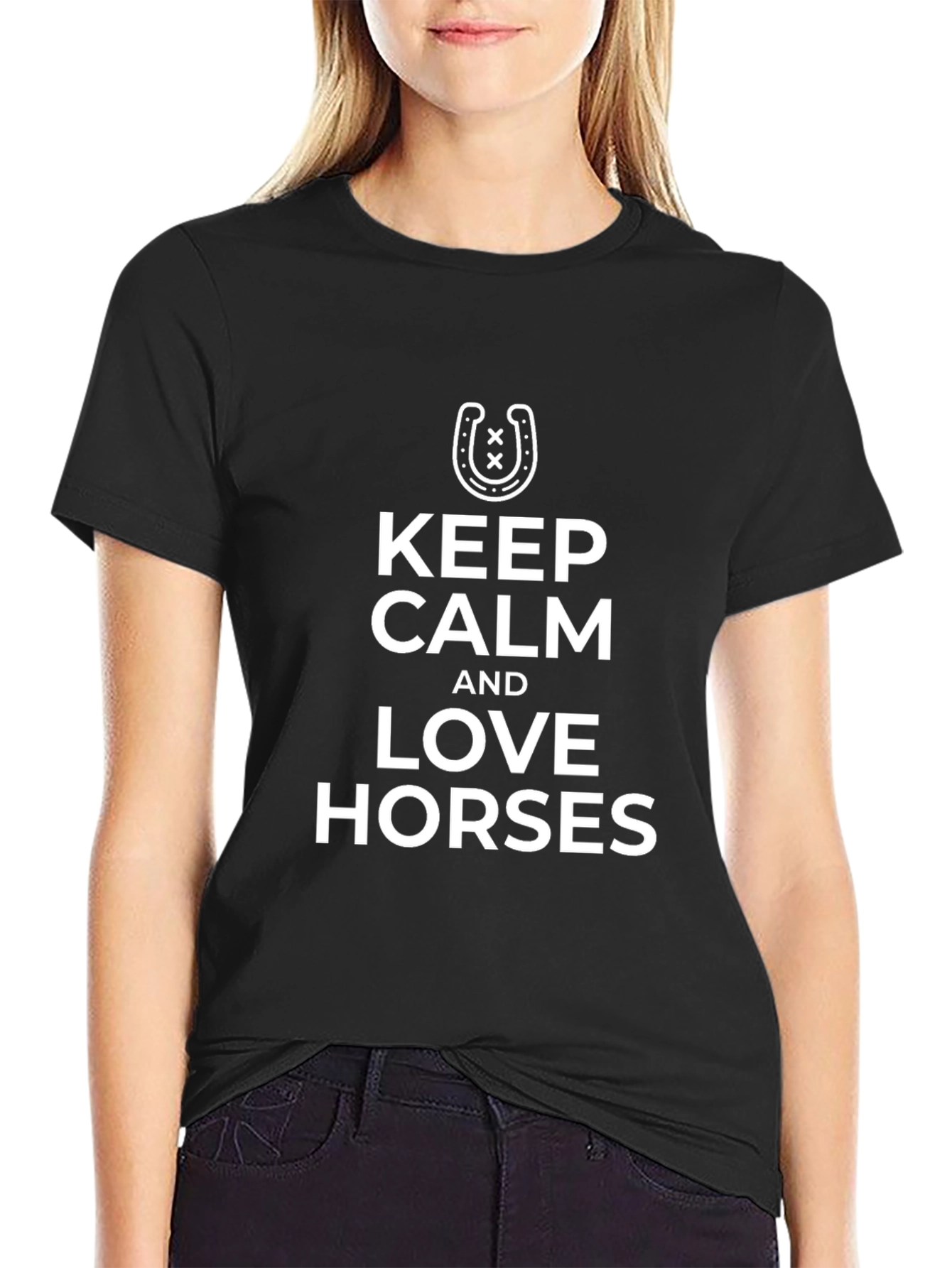 Keep Calm and Love Horses Black T-Shirt