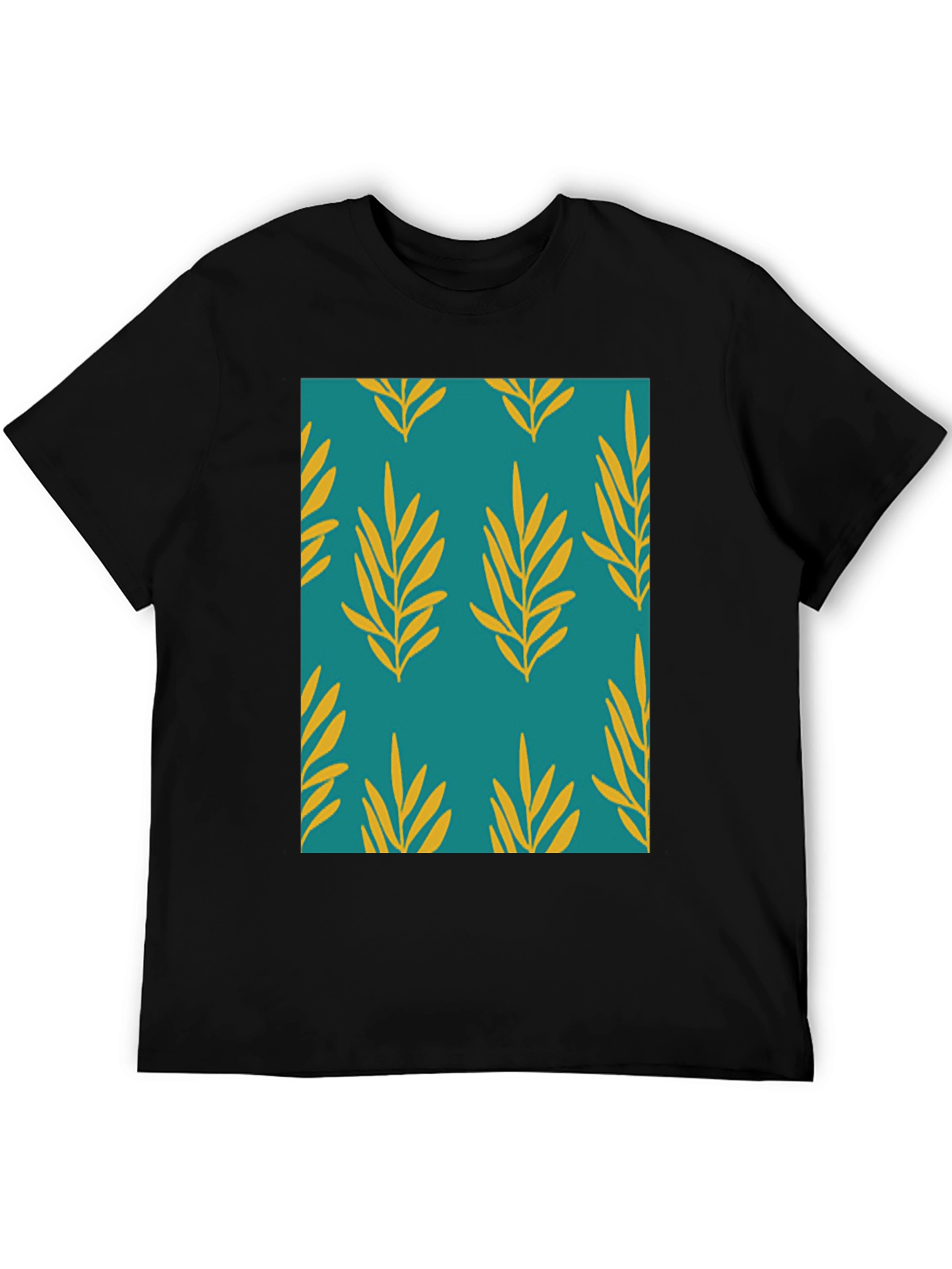 Leaf Pattern Print Mens Black T-Shirt