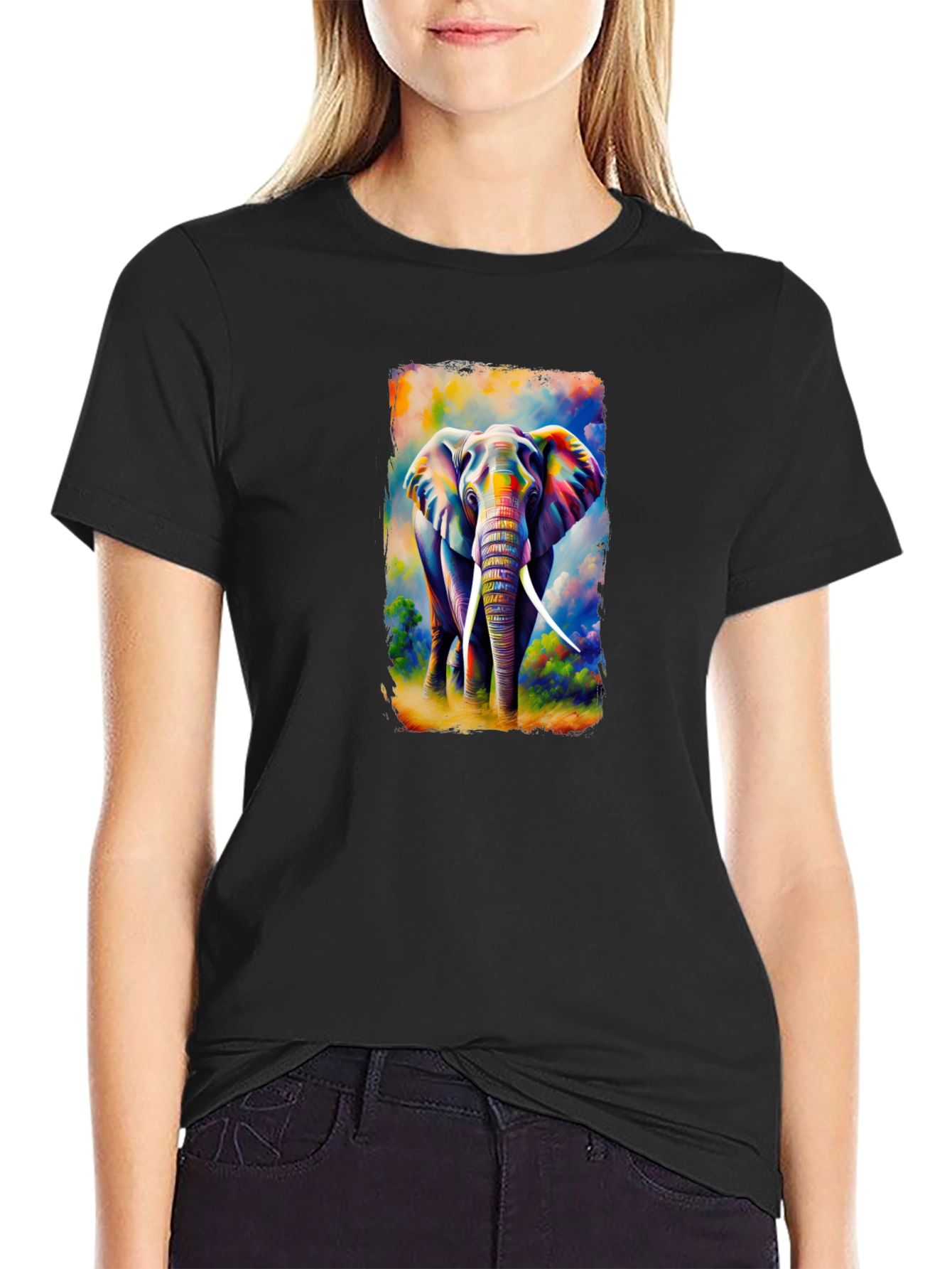 Colorful Elephant Graphic T-Shirt