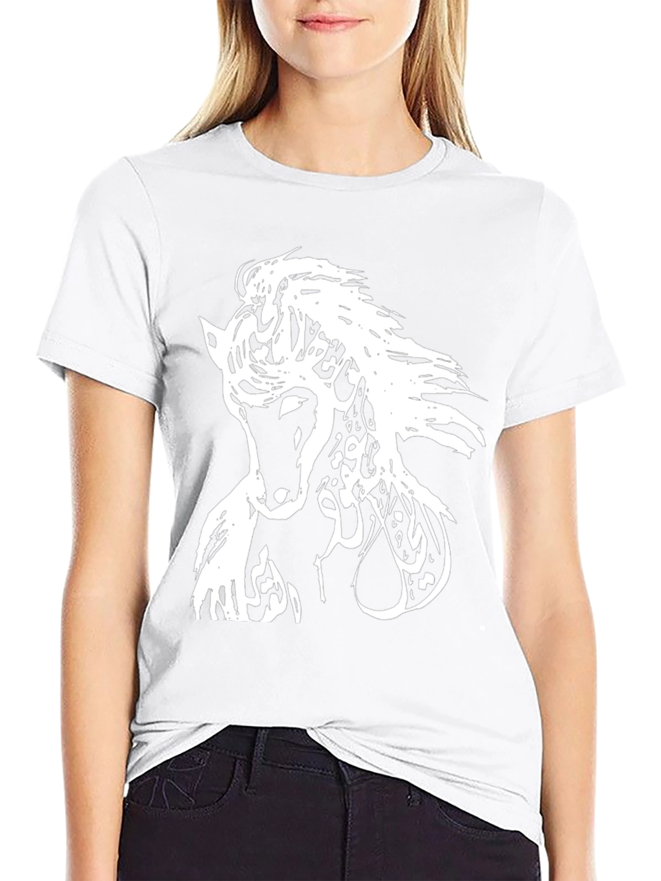 Horse Arabic Calligraphy Graphic Black T-Shirt