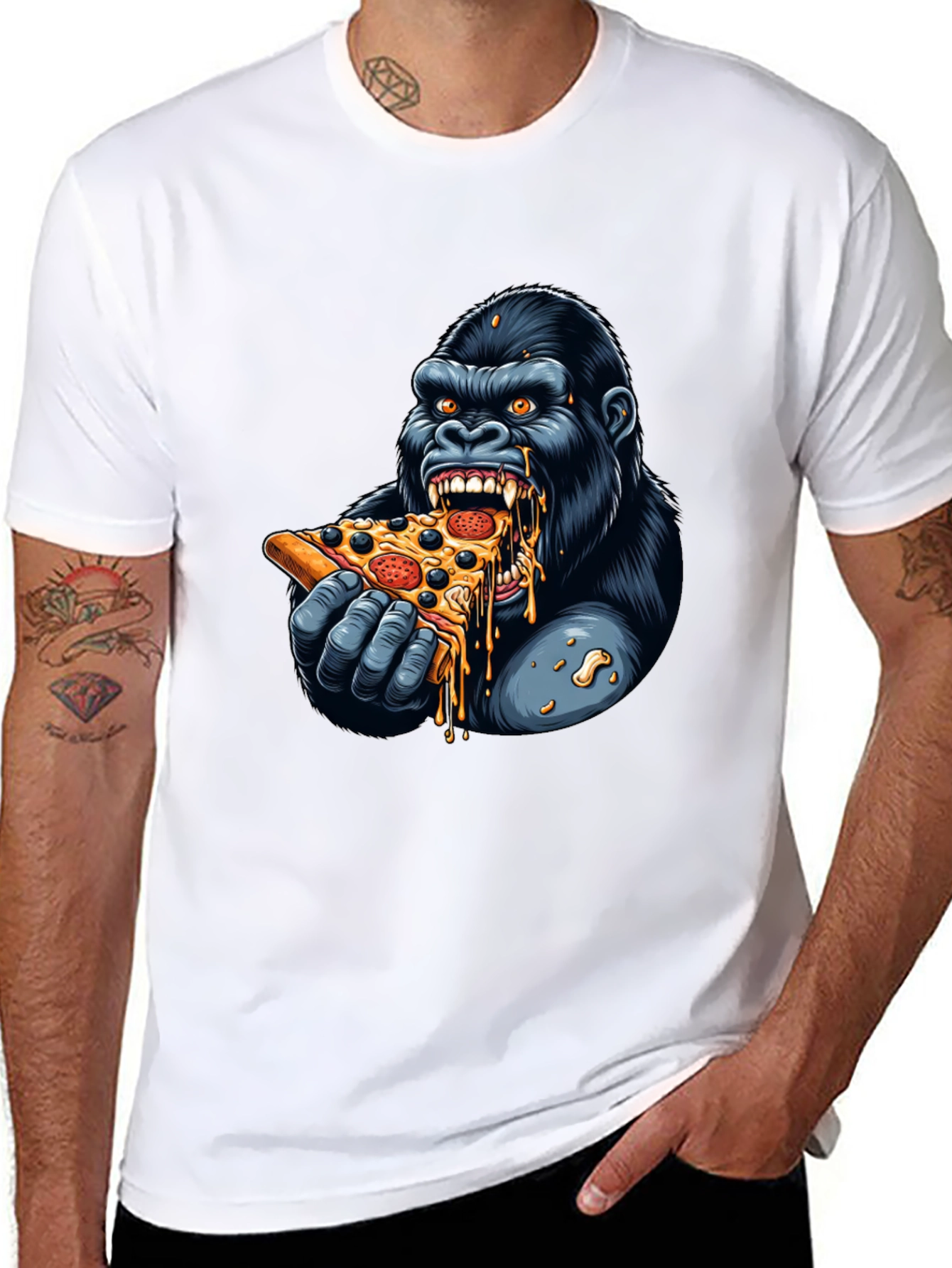 Gorilla Eating Pizza Graphic T-Shirt
