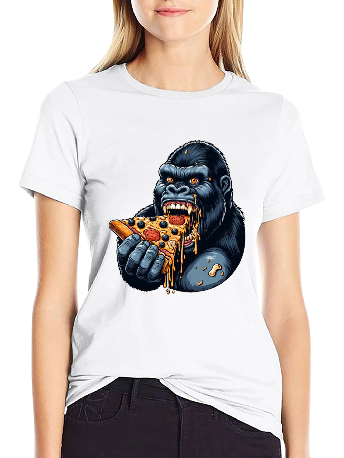 Gorilla Eating Pizza Graphic T-Shirt