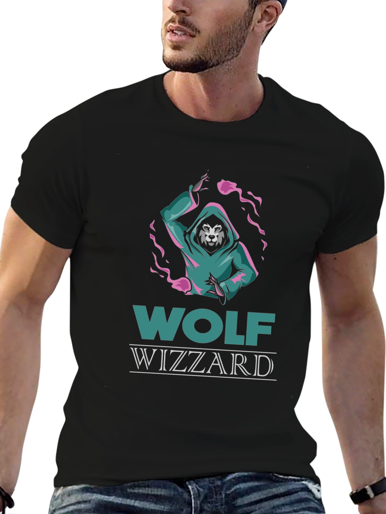Wolf Wizzard Graphic Tee - Cool Black T-Shirt
