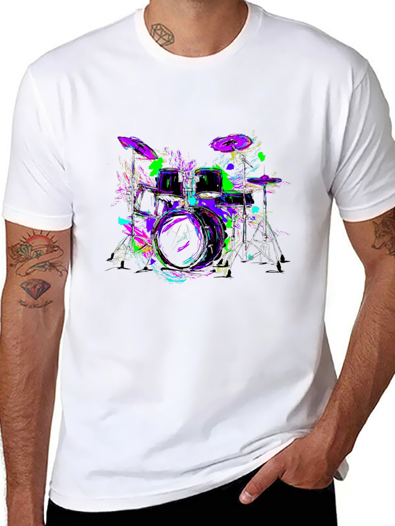 Neon Drum Kit Graphic Black T-Shirt