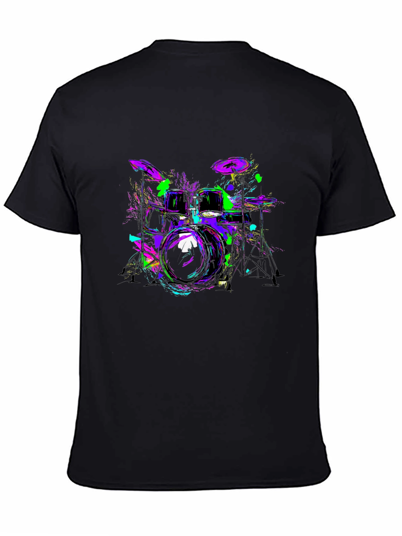 Neon Drum Kit Graphic Black T-Shirt
