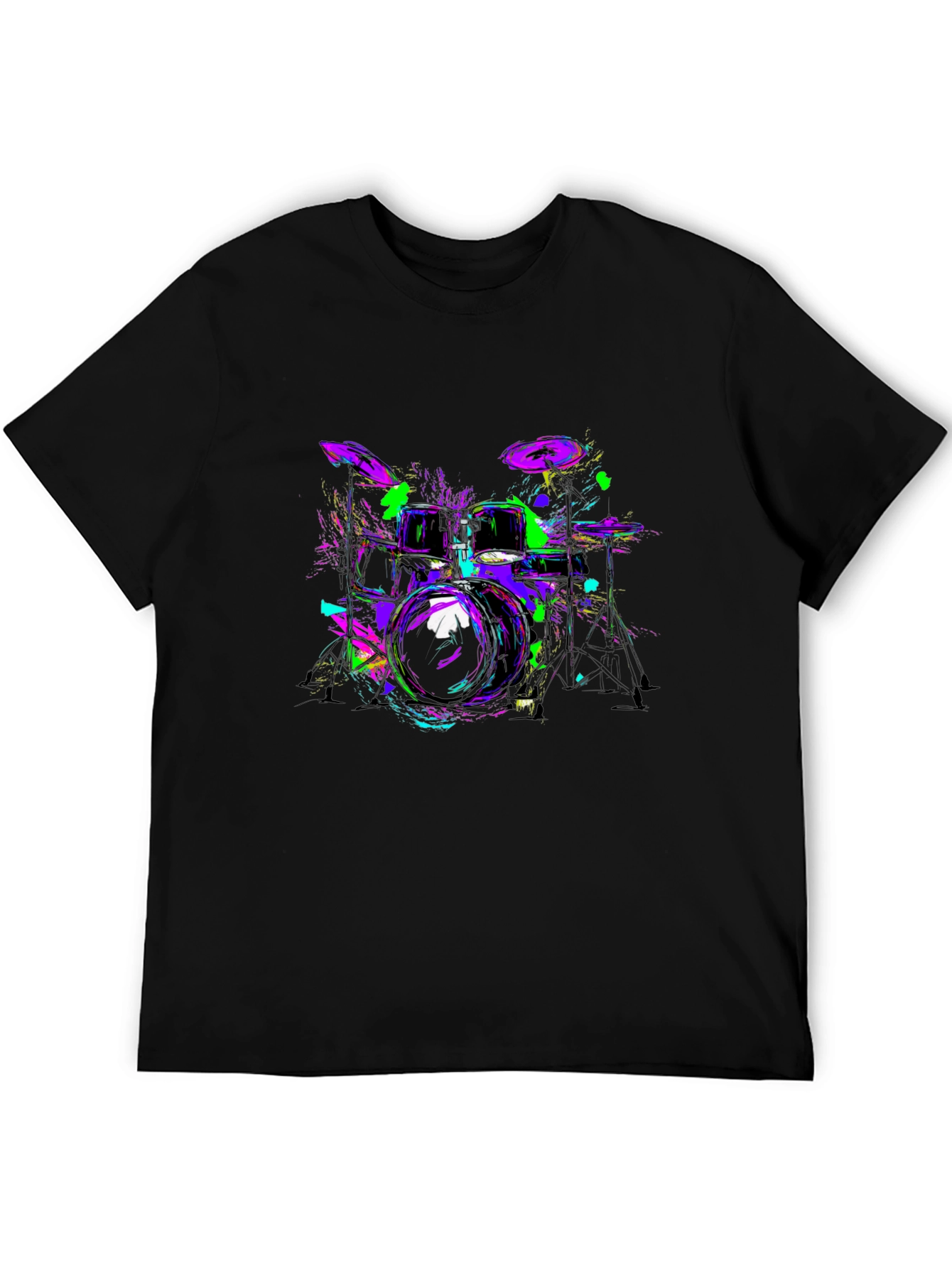 Neon Drum Kit Graphic Black T-Shirt