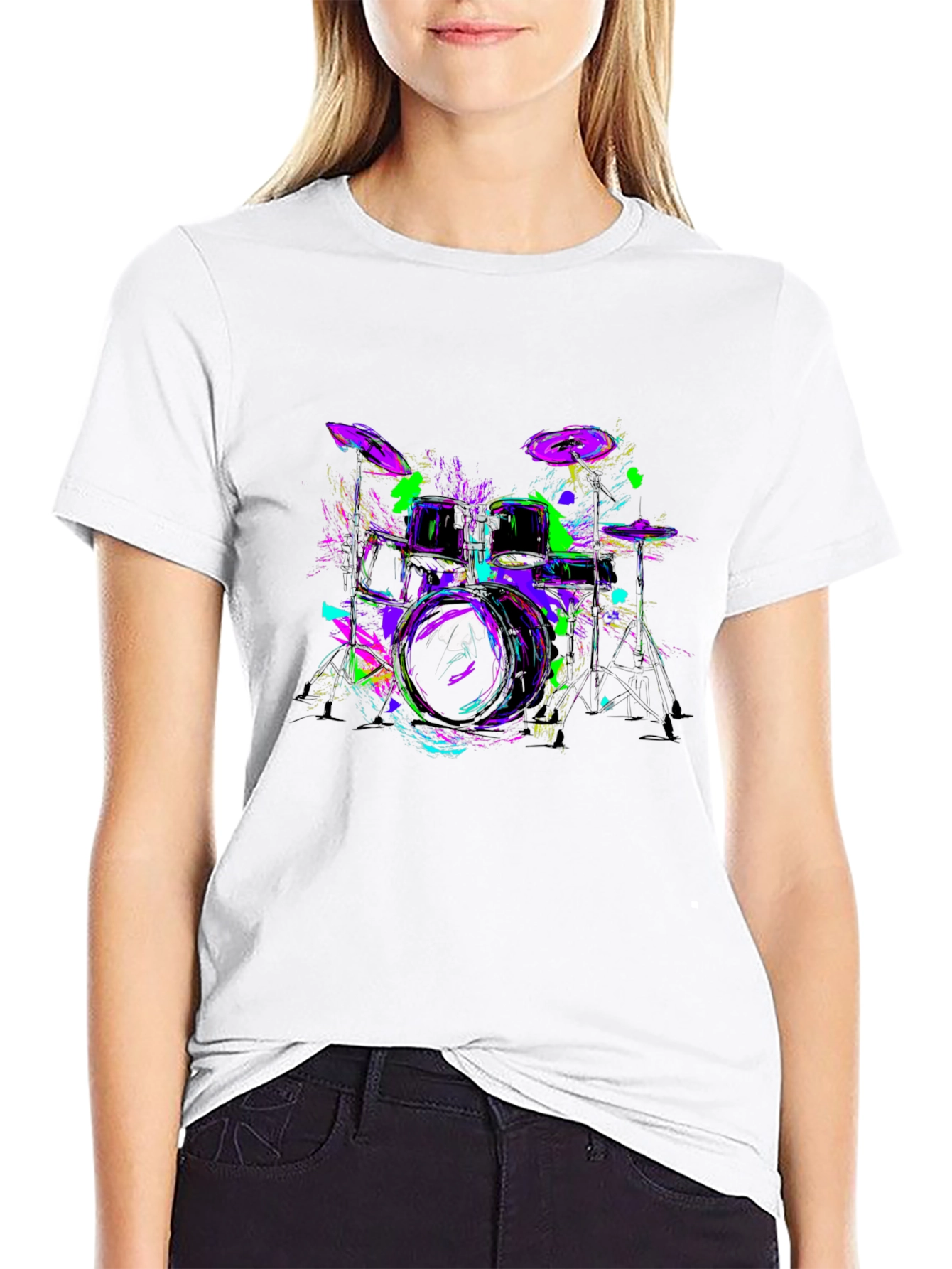 Neon Drum Kit Graphic Black T-Shirt