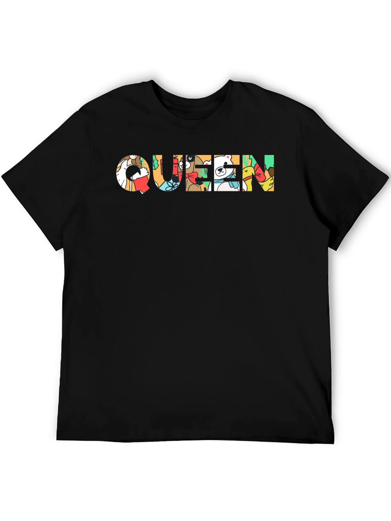 Queen Cartoon Graphic Black Tee Shirt