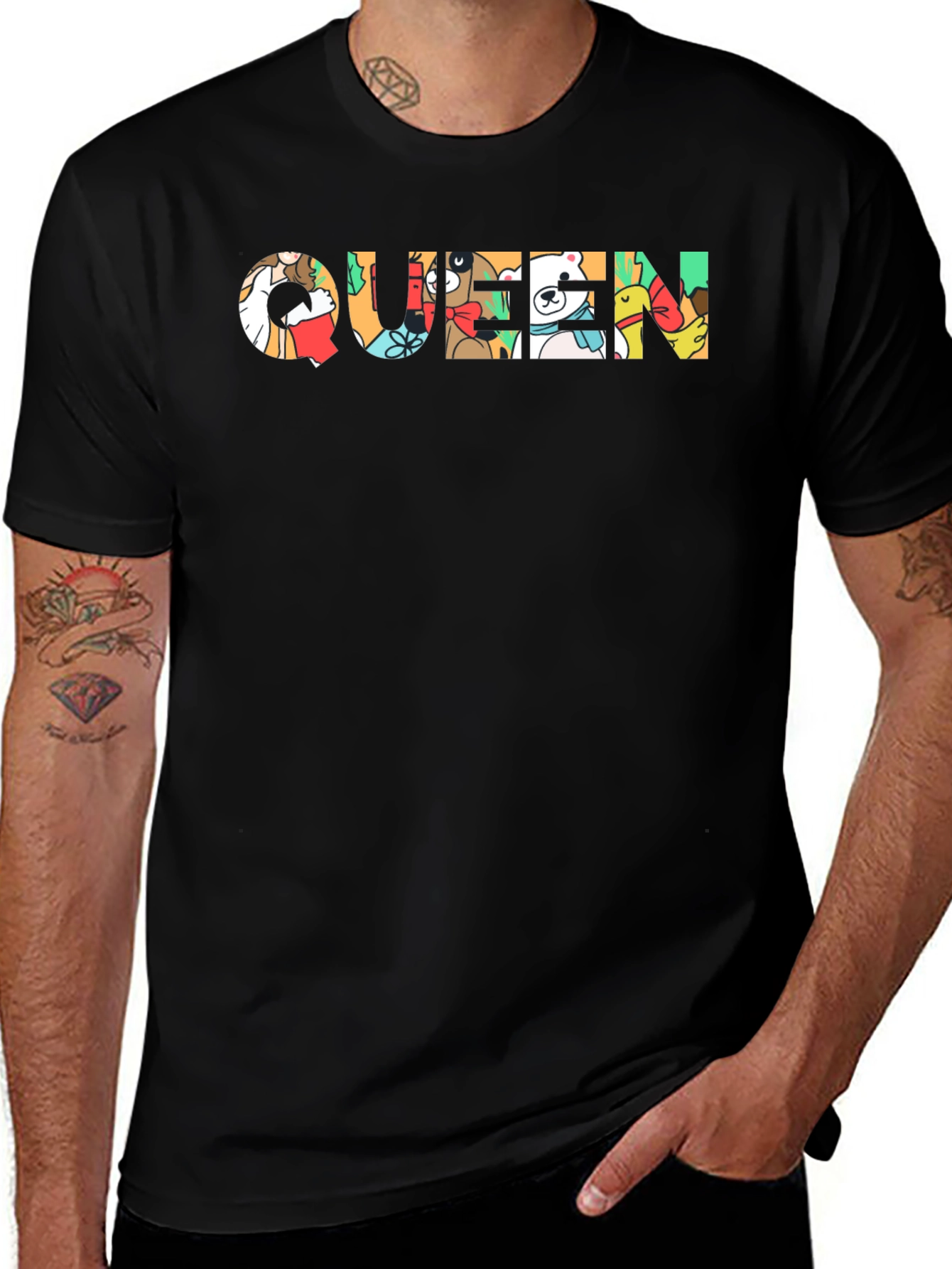 Queen Cartoon Graphic Black Tee Shirt