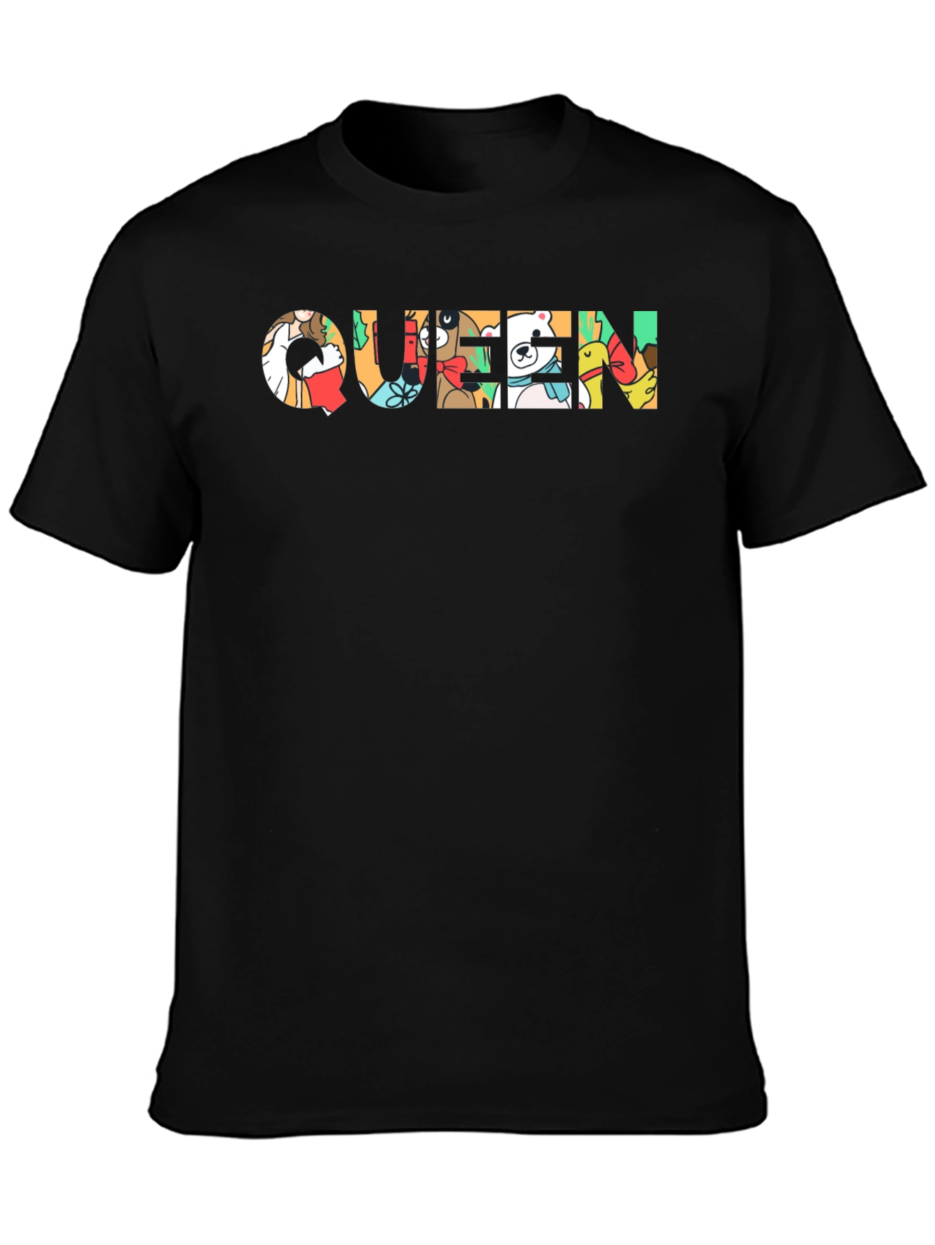 Queen Cartoon Graphic Black Tee Shirt
