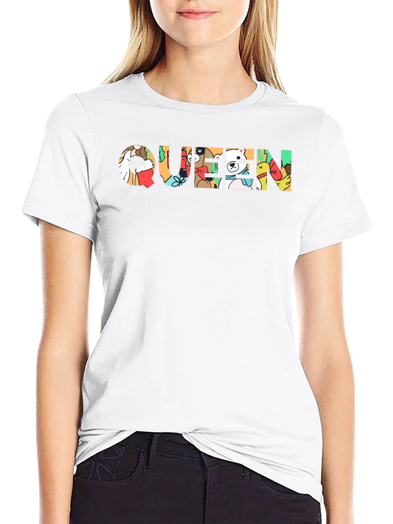Queen Cartoon Graphic Black Tee Shirt