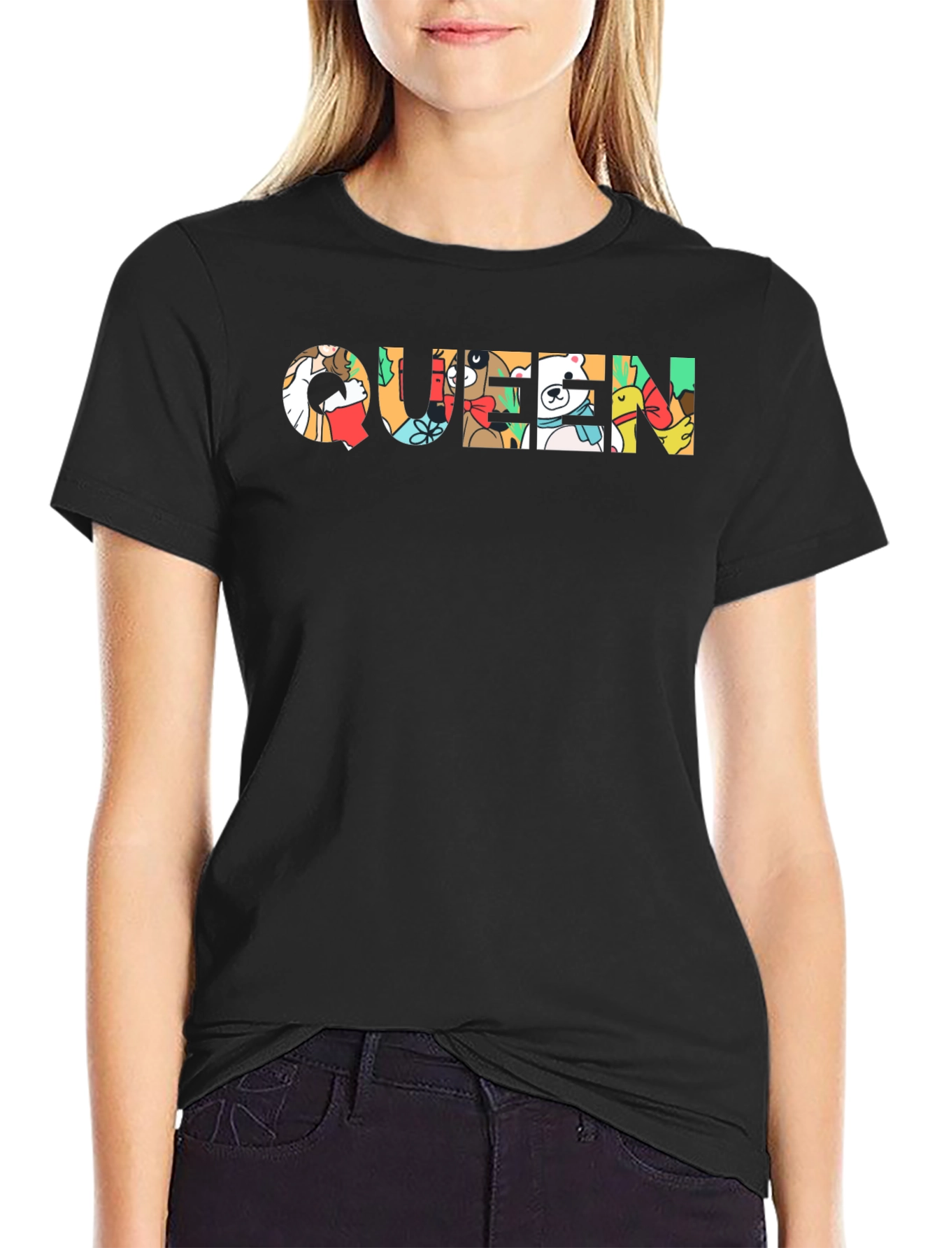 Queen Cartoon Graphic Black Tee Shirt