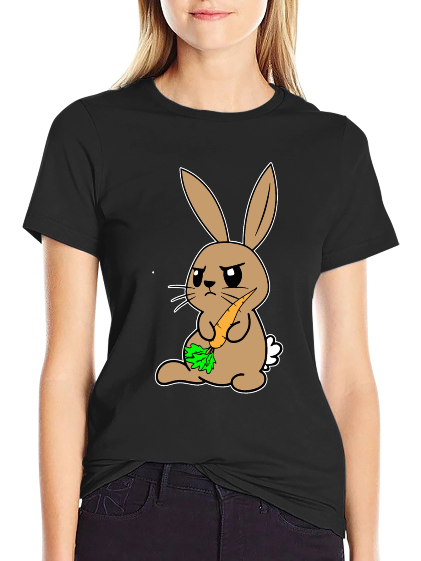 Grumpy Bunny Carrot T-Shirt - Unisex Black Tee
