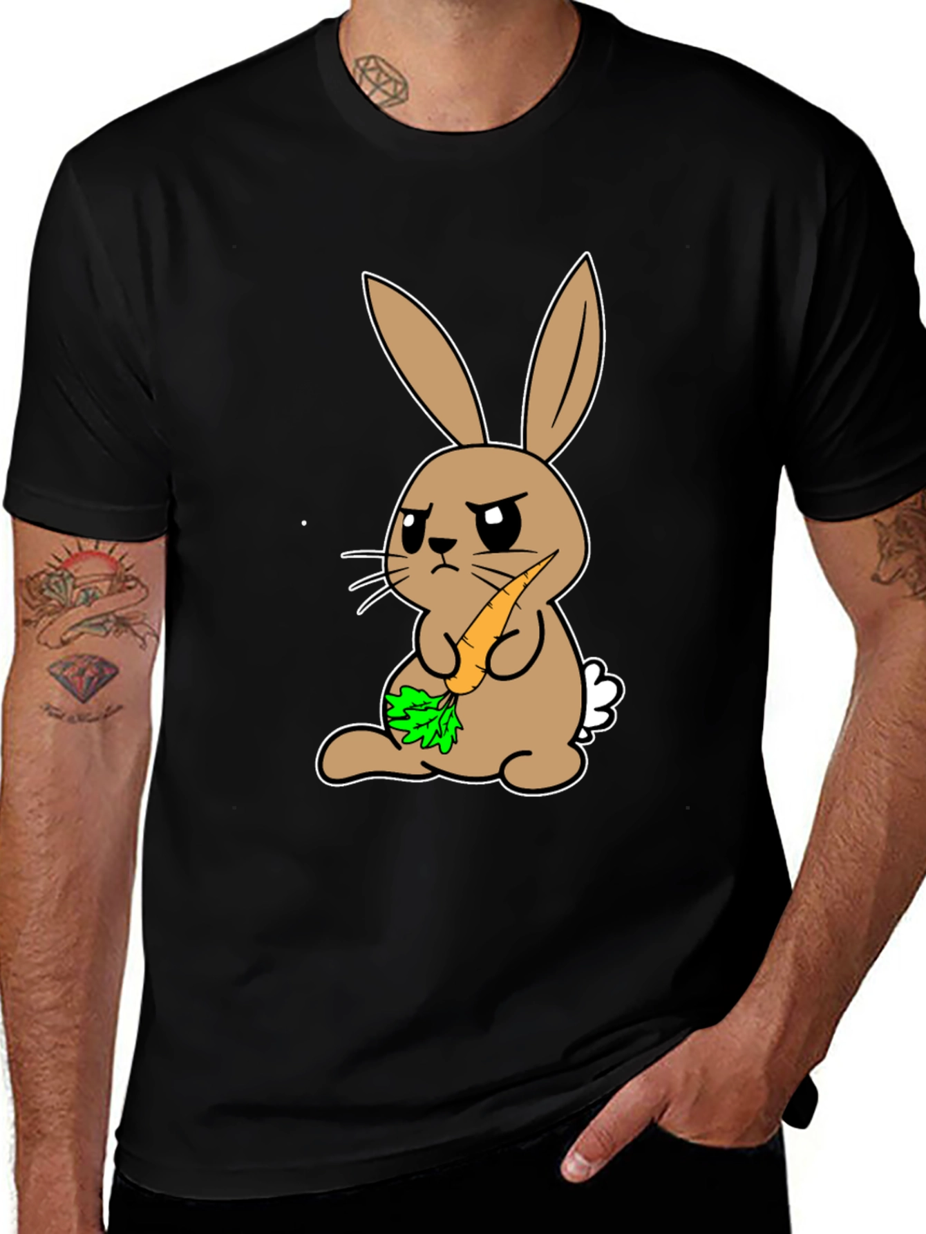 Grumpy Bunny Carrot T-Shirt - Unisex Black Tee