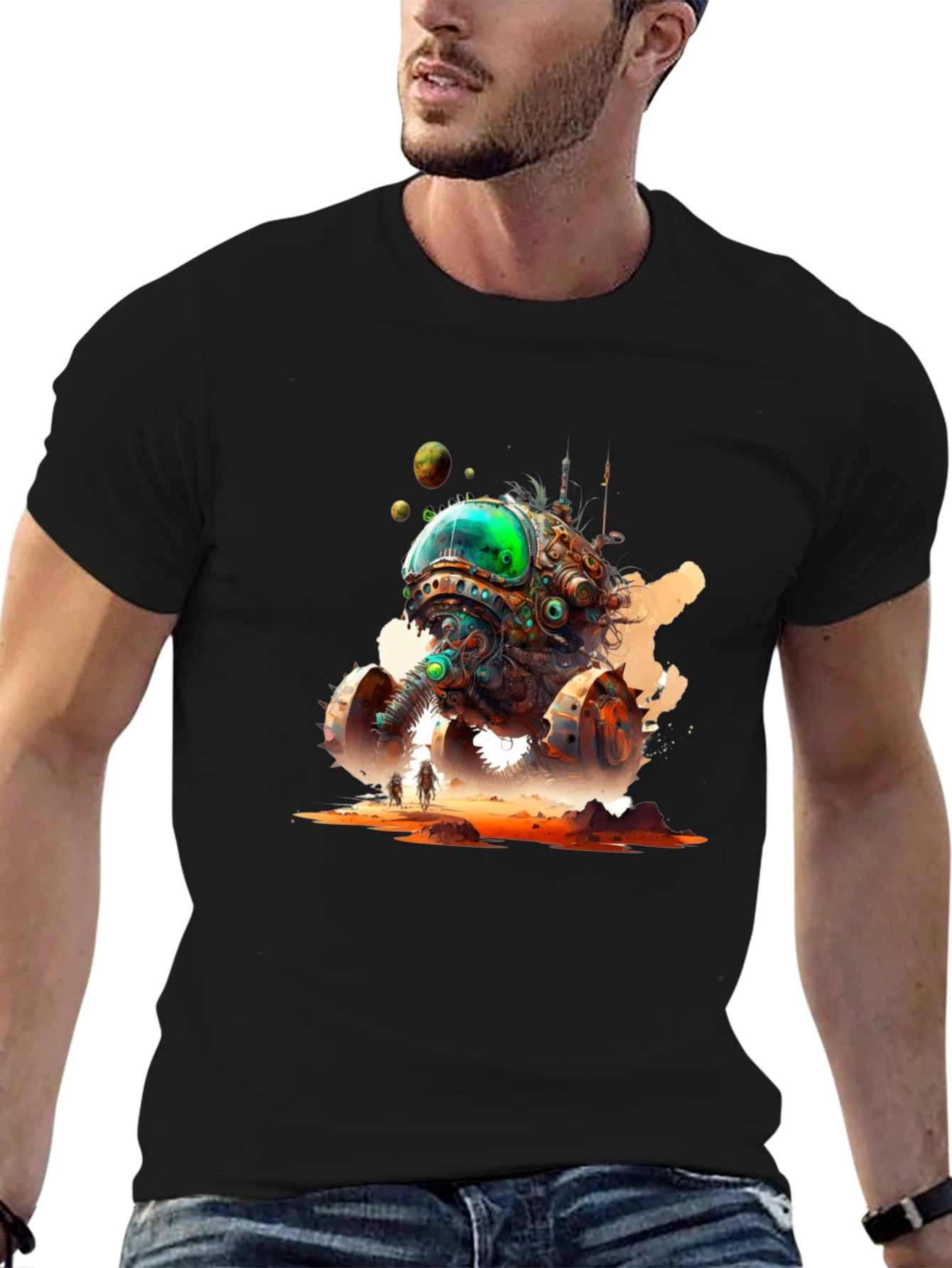 Steampunk Alien Invasion Graphic Tee - Black