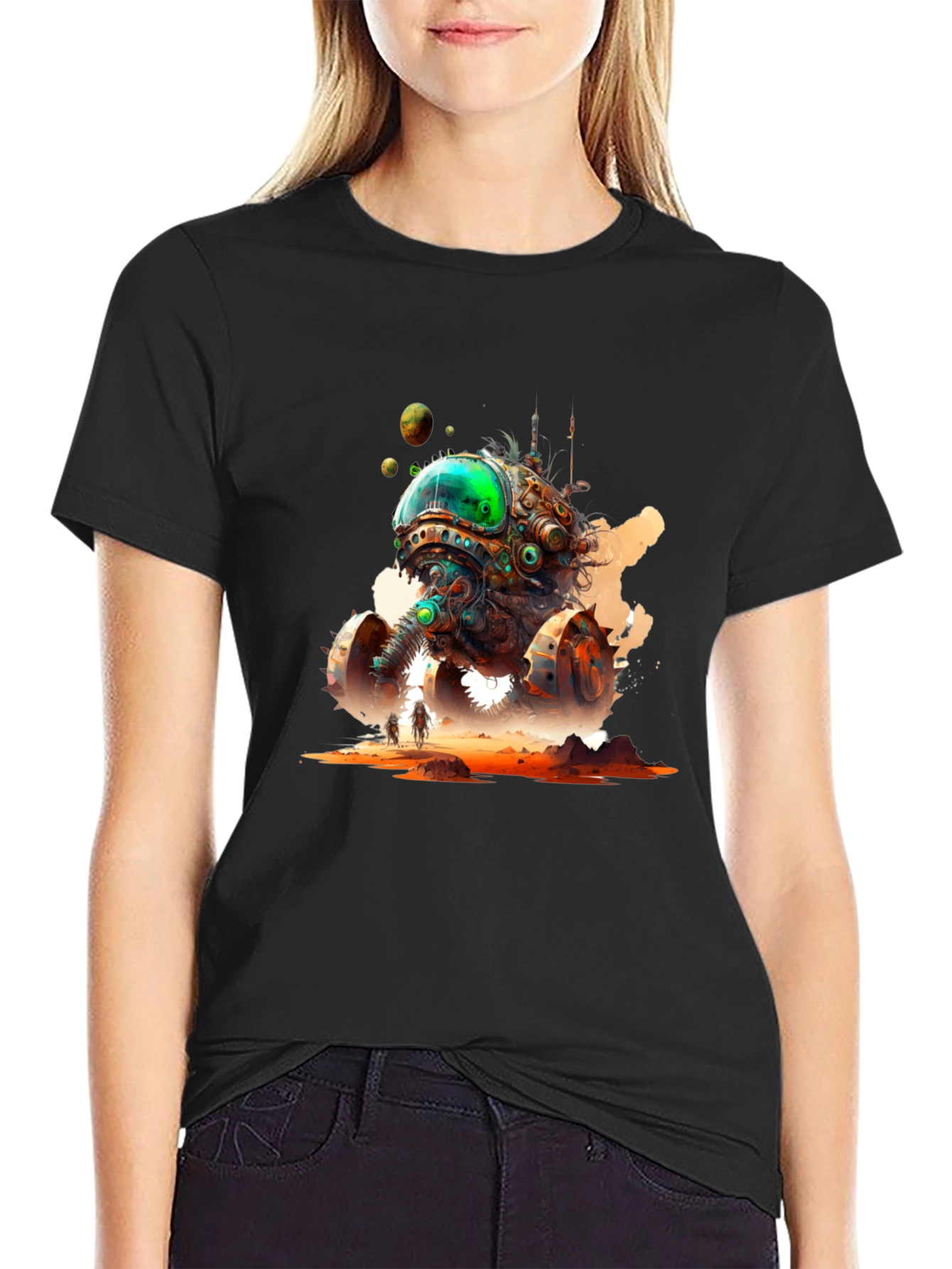 Steampunk Alien Invasion Graphic Tee - Black