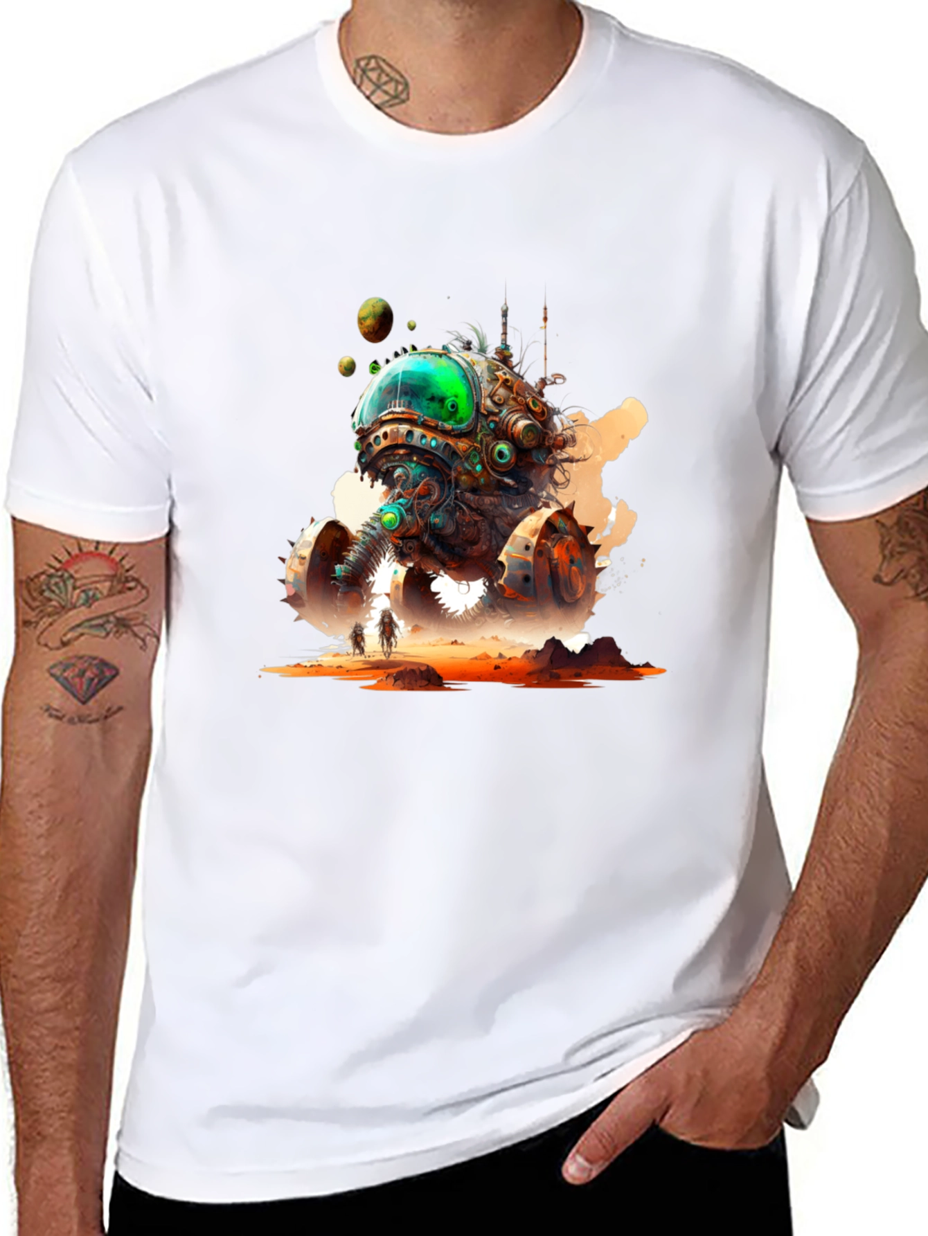 Steampunk Alien Invasion Graphic Tee - Black