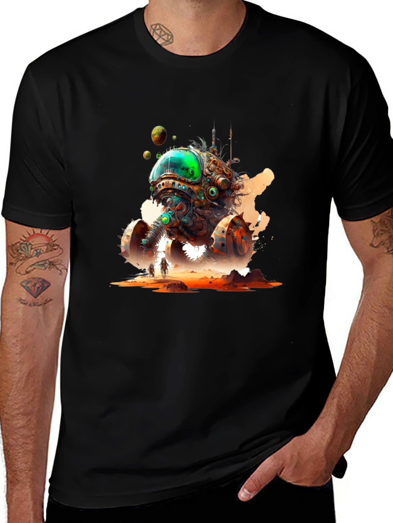 Steampunk Alien Invasion Graphic Tee - Black