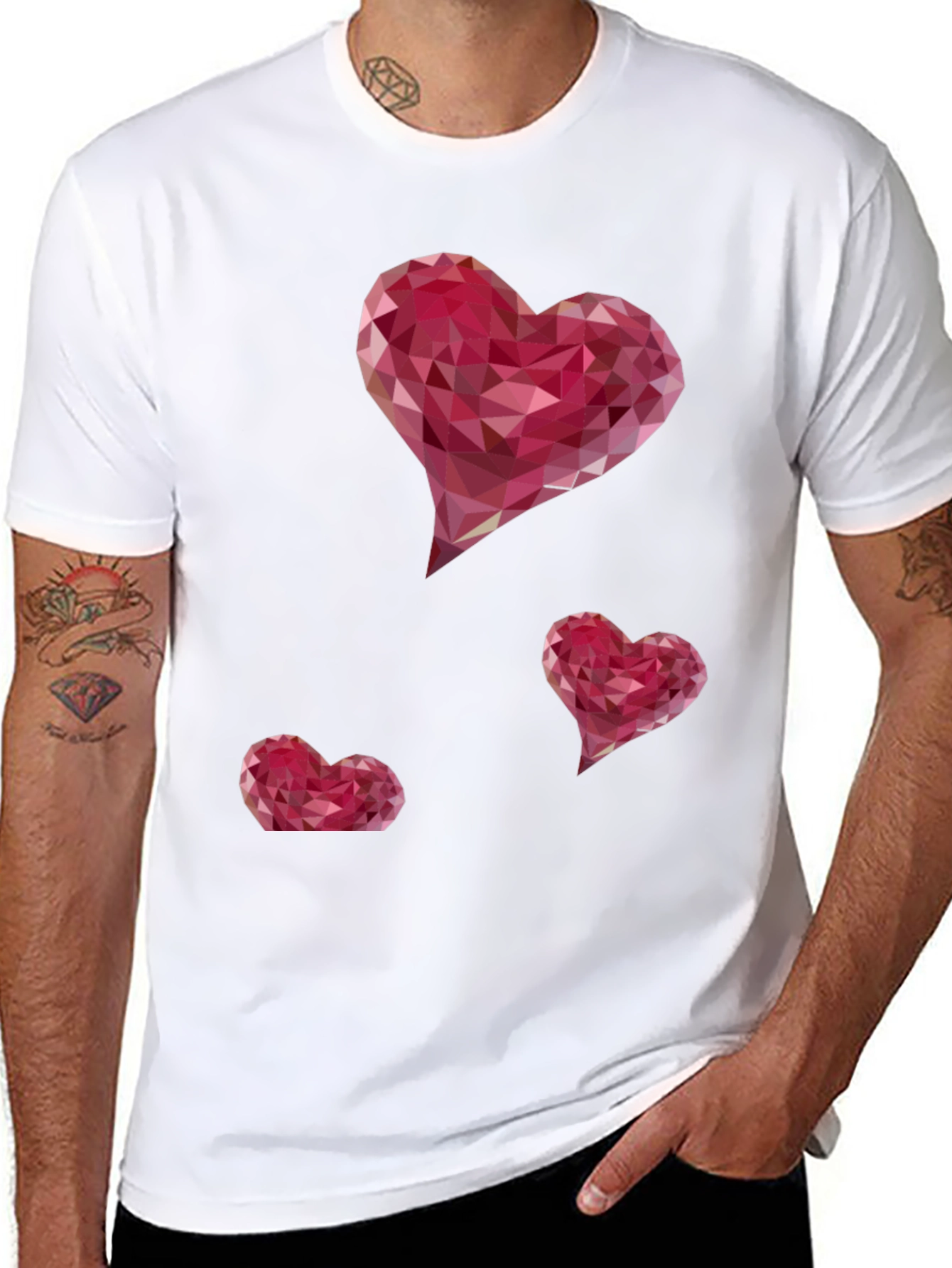 Geometric Heart Print Black T-Shirt