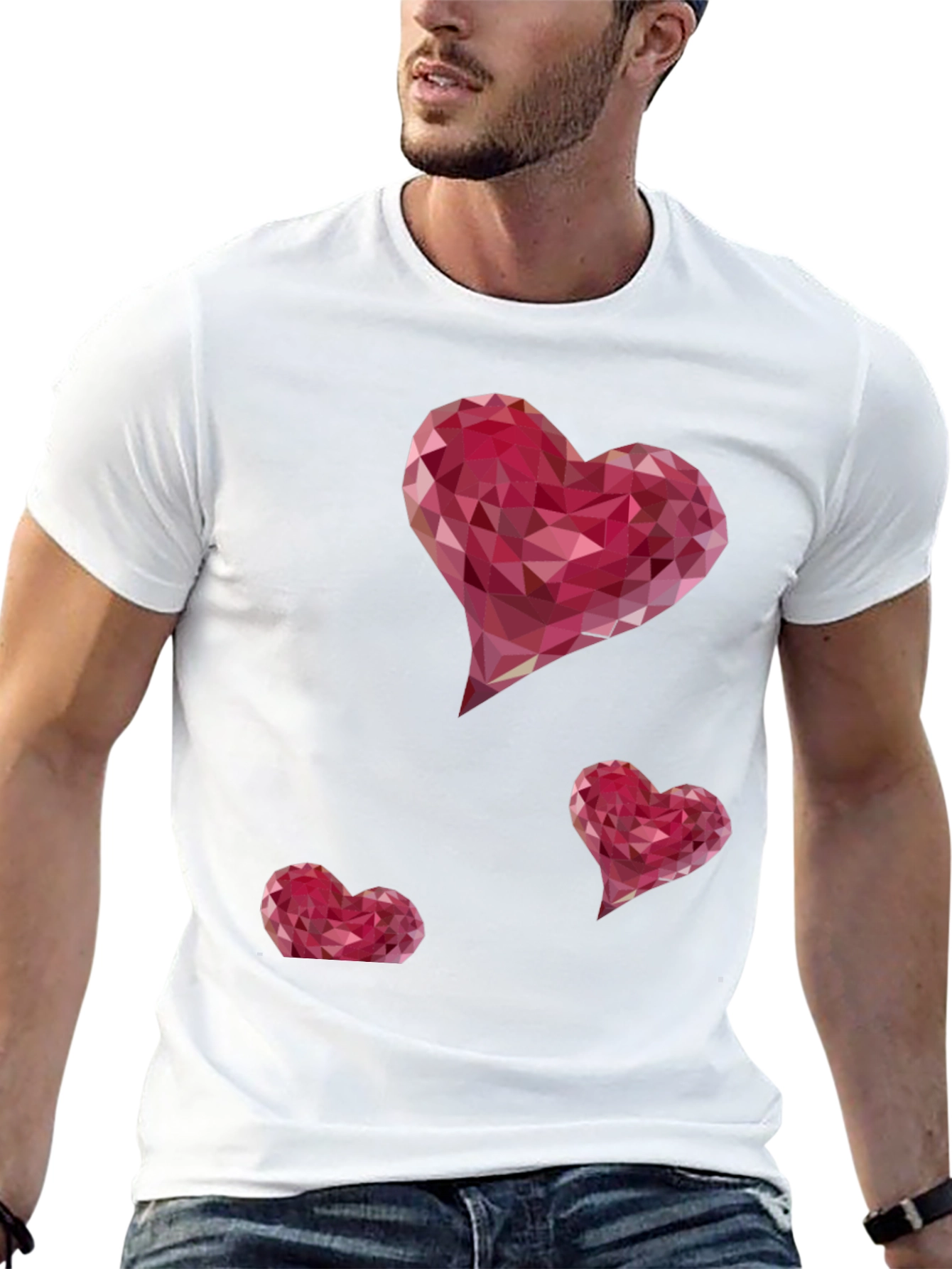 Geometric Heart Print Black T-Shirt